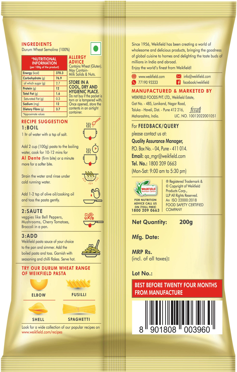Image of WeiKFiELD Penne Pasta|Durum Wheat Semolina Healthy Pasta|No Maida|Rich in Protein & Fibre Penne Pasta