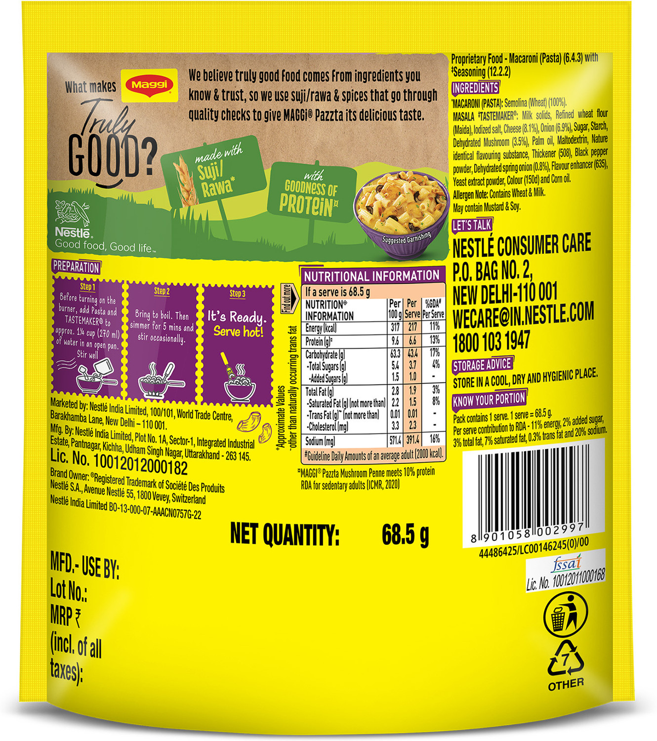 Image of Maggi Pazzta Mushroom Penne Instant Pasta