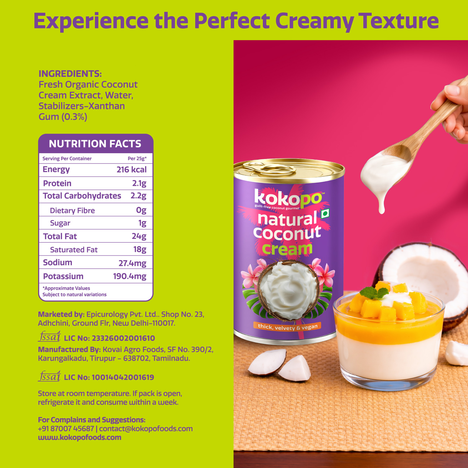 Image of KOKOPO Natural Coconut Cream | Vegan, Lactose-Free & Ultra Creamy (3 x 400 ml)