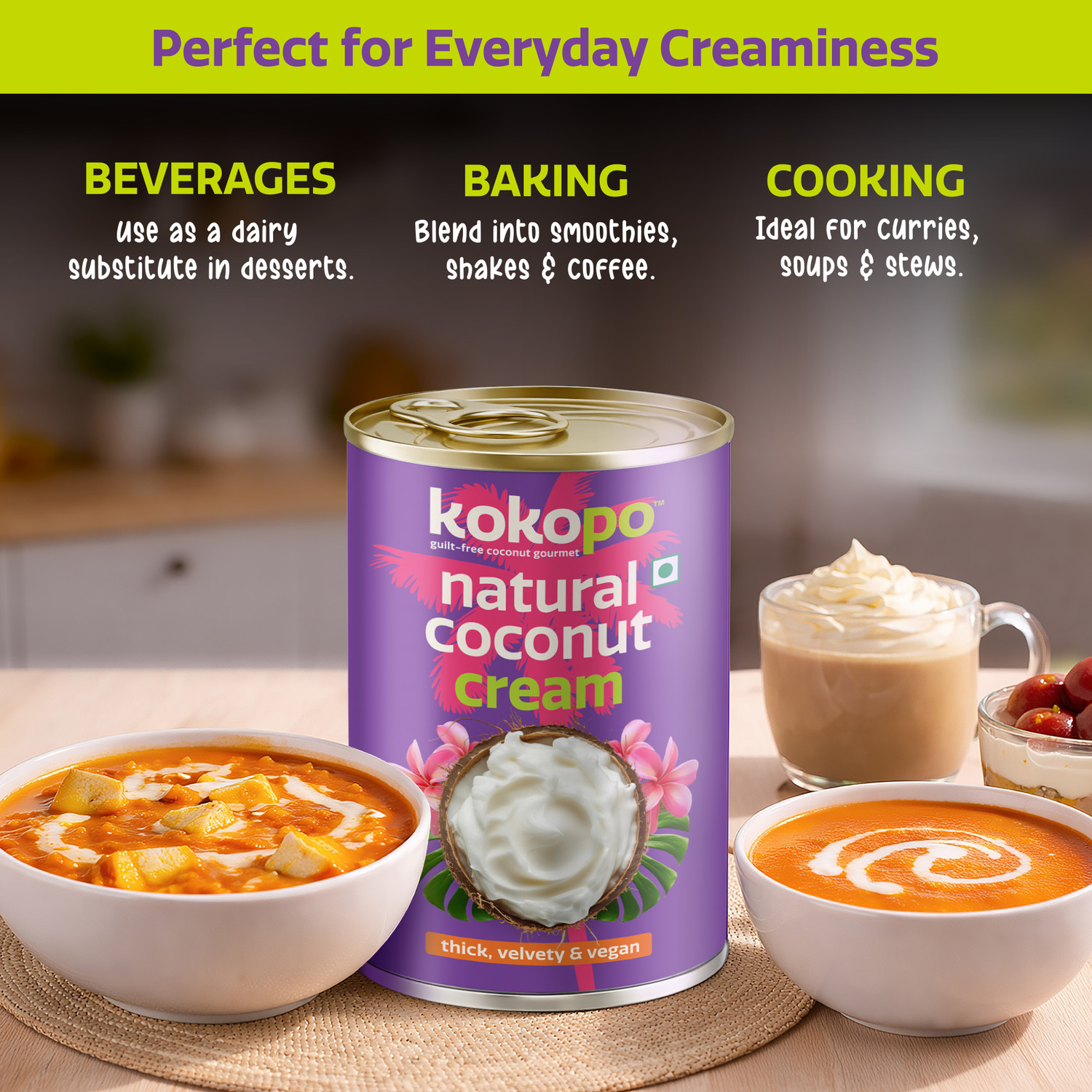 Image of KOKOPO Natural Coconut Cream | Vegan, Lactose-Free & Ultra Creamy (3 x 400 ml)
