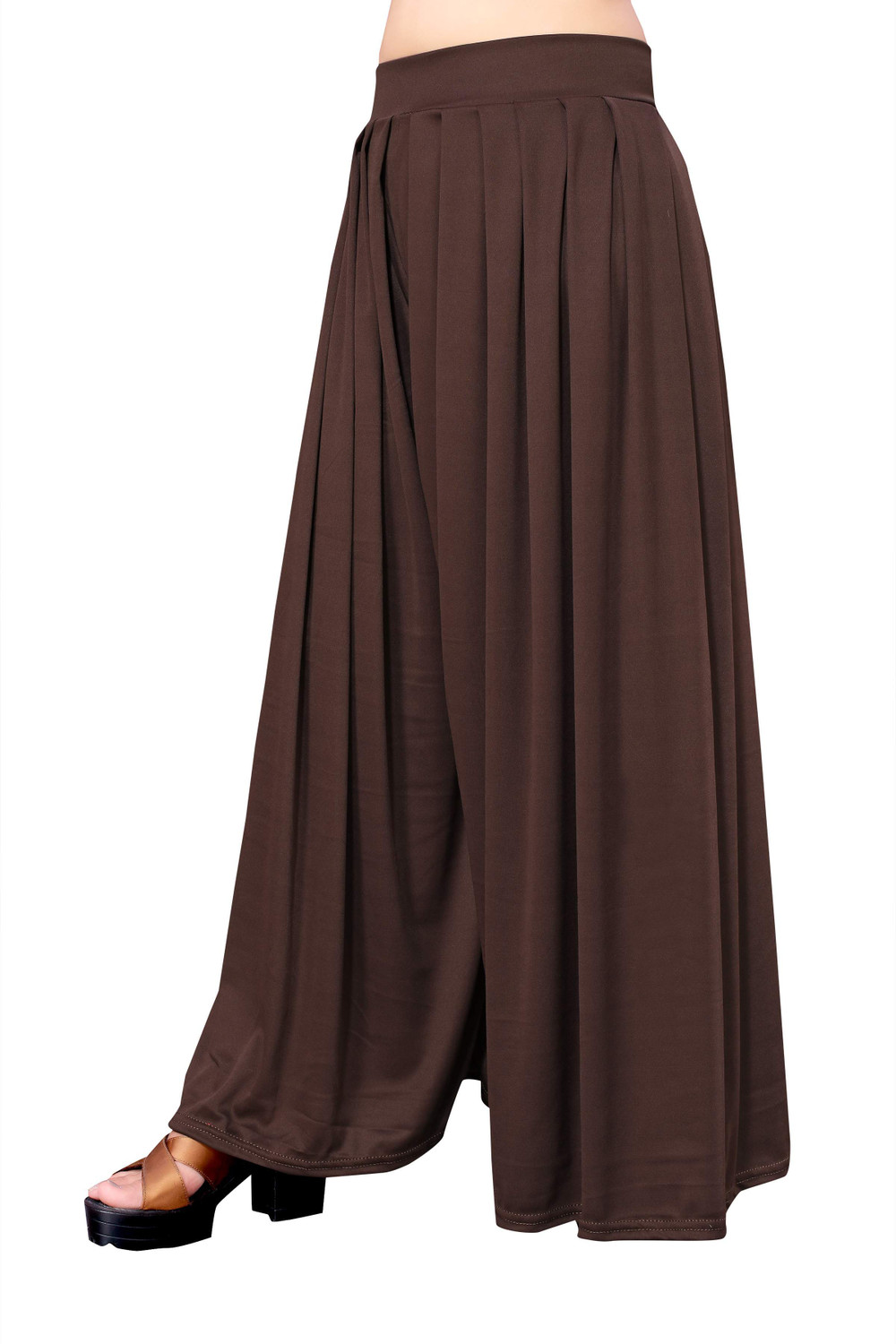 Image of Anti Wrinkle Designer Flared Women Green, Brown Trousers
