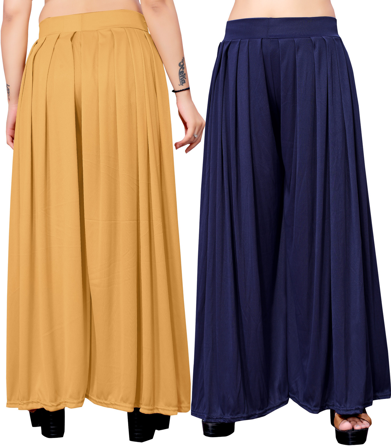 Image of Anti Wrinkle Designer Flared Women Beige, Blue Trousers