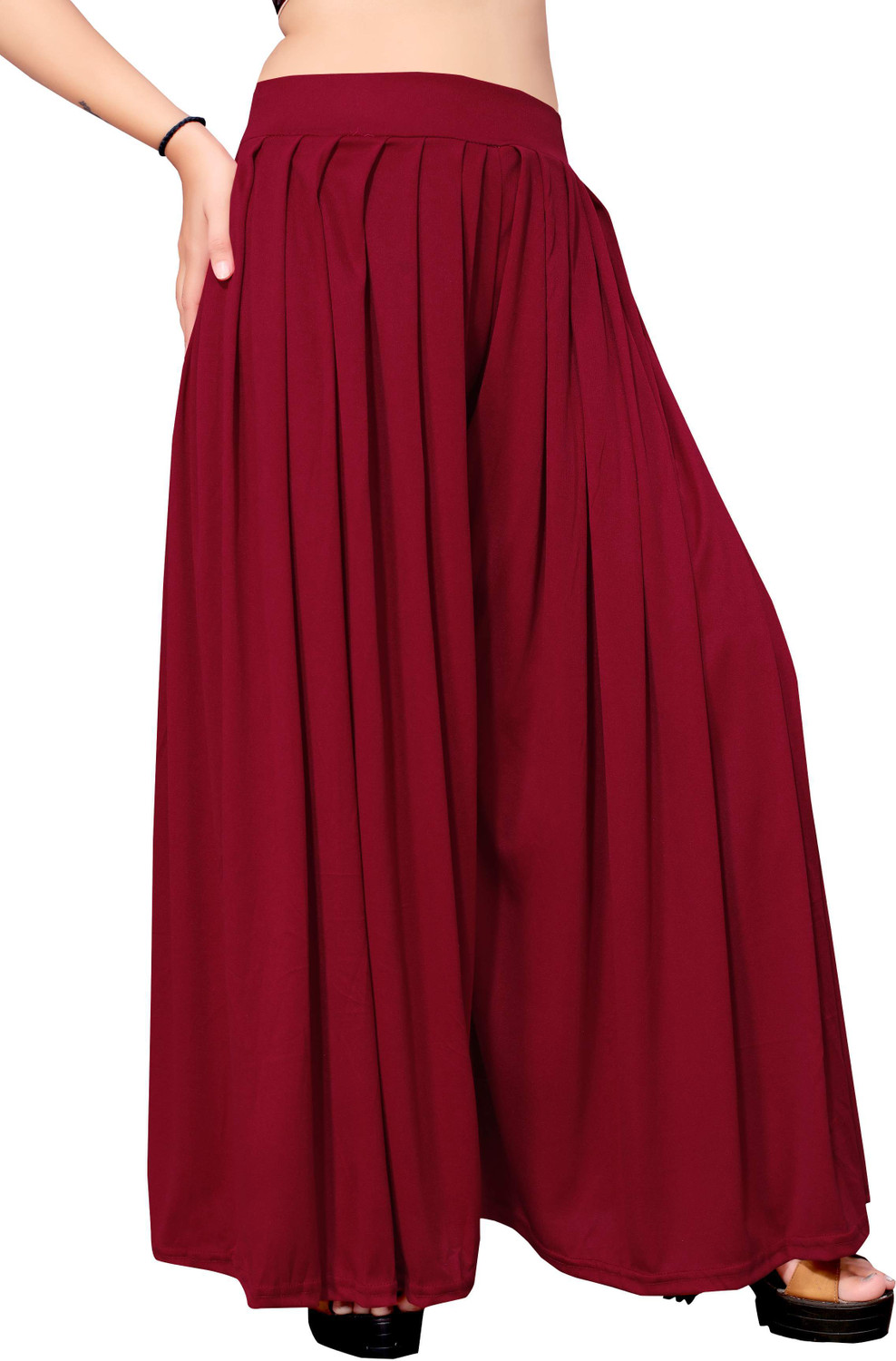 Image of Anti Wrinkle Designer Flared Women Beige, Red Trousers