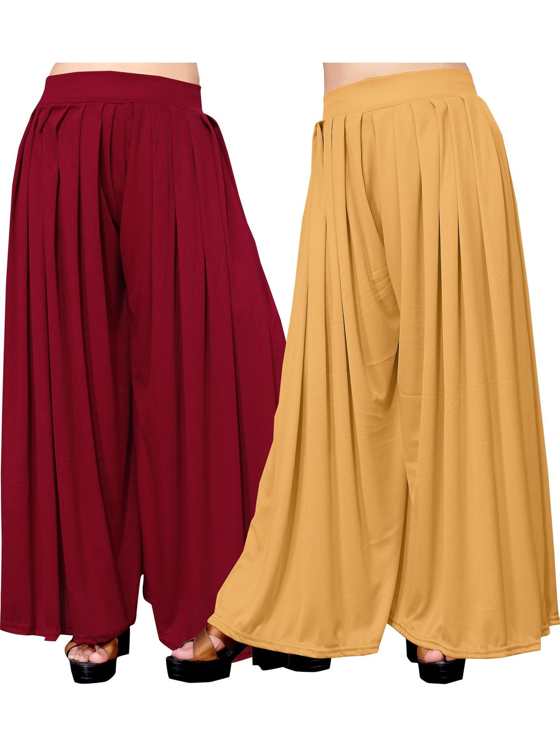 Image of Anti Wrinkle Designer Flared Women Beige, Red Trousers