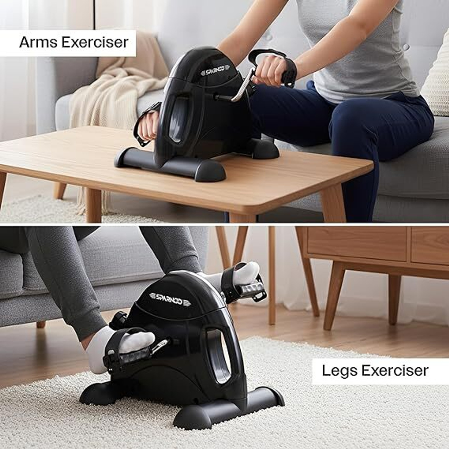 Image of Sparnod Fitness SMB-475 Arm & Leg Mini Bike with LCD Display, Portable Under Desk Pedal Mini Pedal Exerciser Cycle