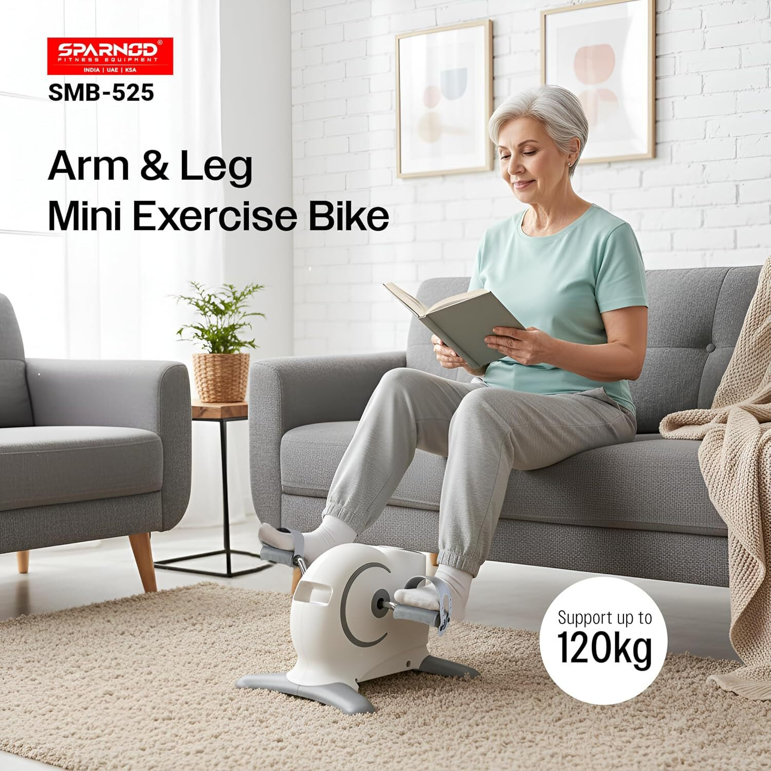 Image of Sparnod Fitness SMB-525 Mini Under Desk Pedal for Arm & Leg Home & Office Workout with Display Mini Pedal Exerciser Cycle