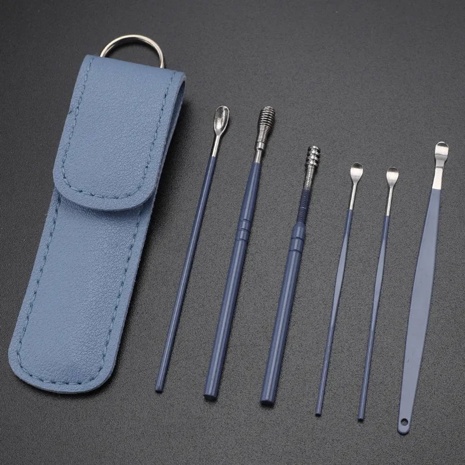 Bluwings 6 Pcs Earwax Removal Reusable Ear Cleaner Tool Set with Leather Storage Pouch