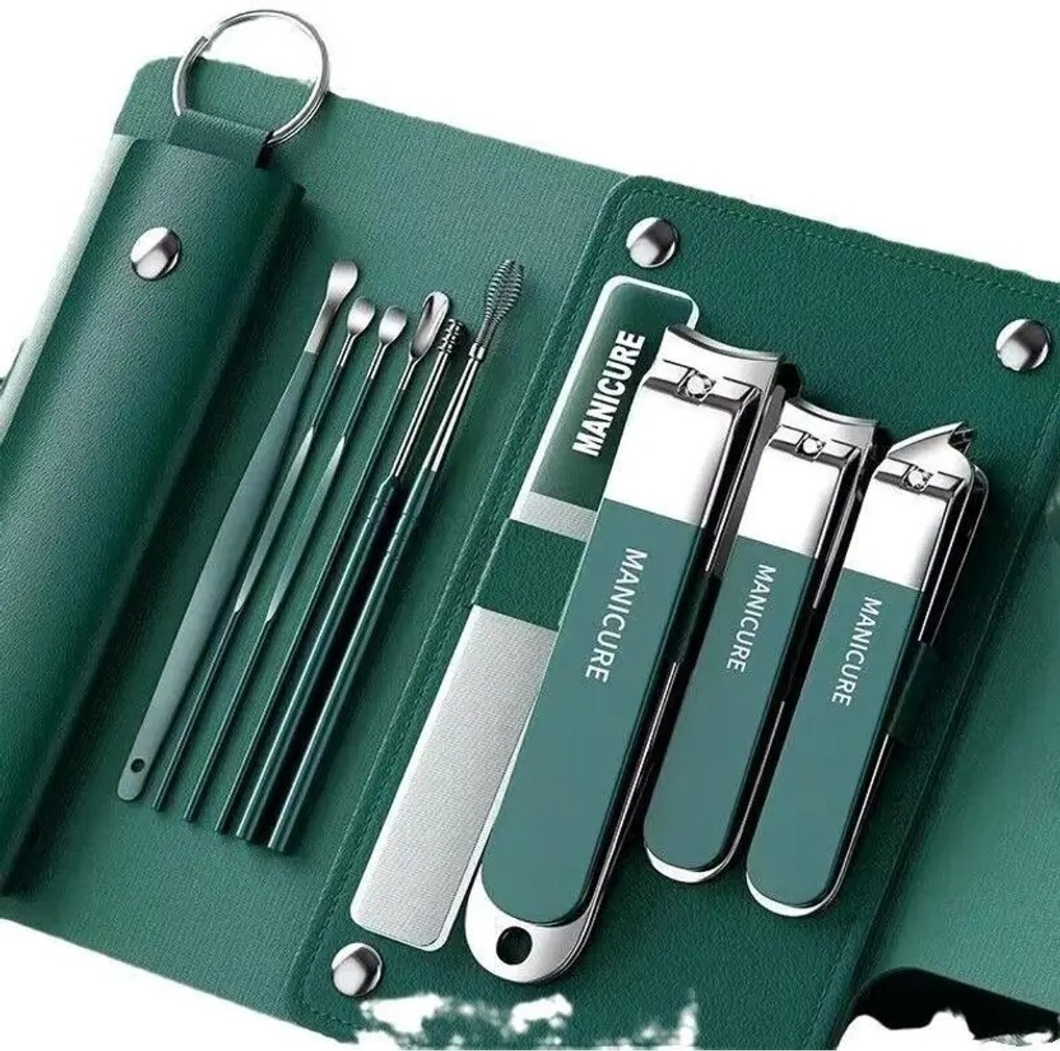 Image of ProTya 10-in-1 Manicure Set Nail Clipper Kit, High-Carbon Steel with Leather Case Green