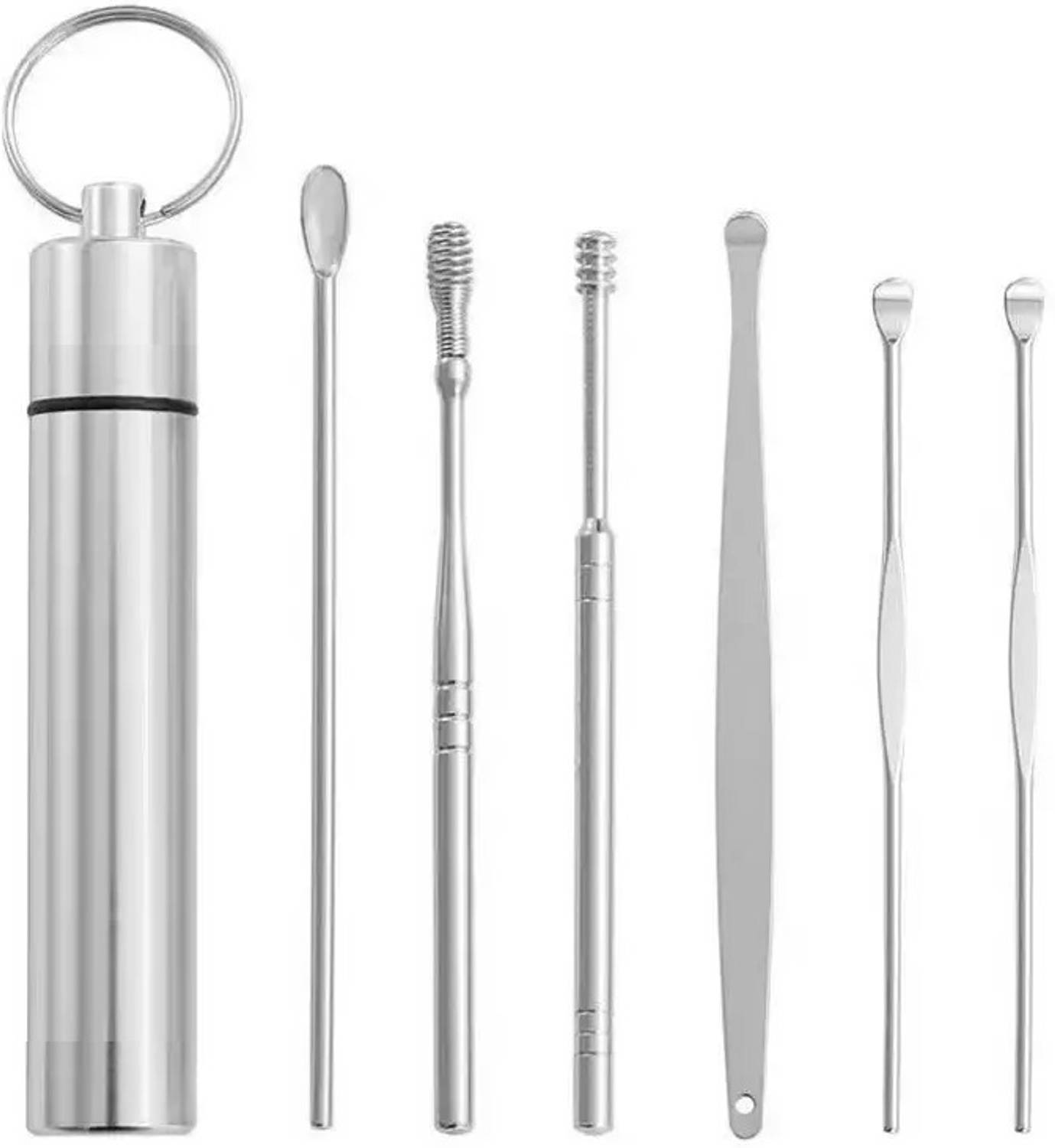 Bluwings 6 Pcs Steel Earwax Removal Reusable Ear Cleaner Tool Set with Steel Storage Case