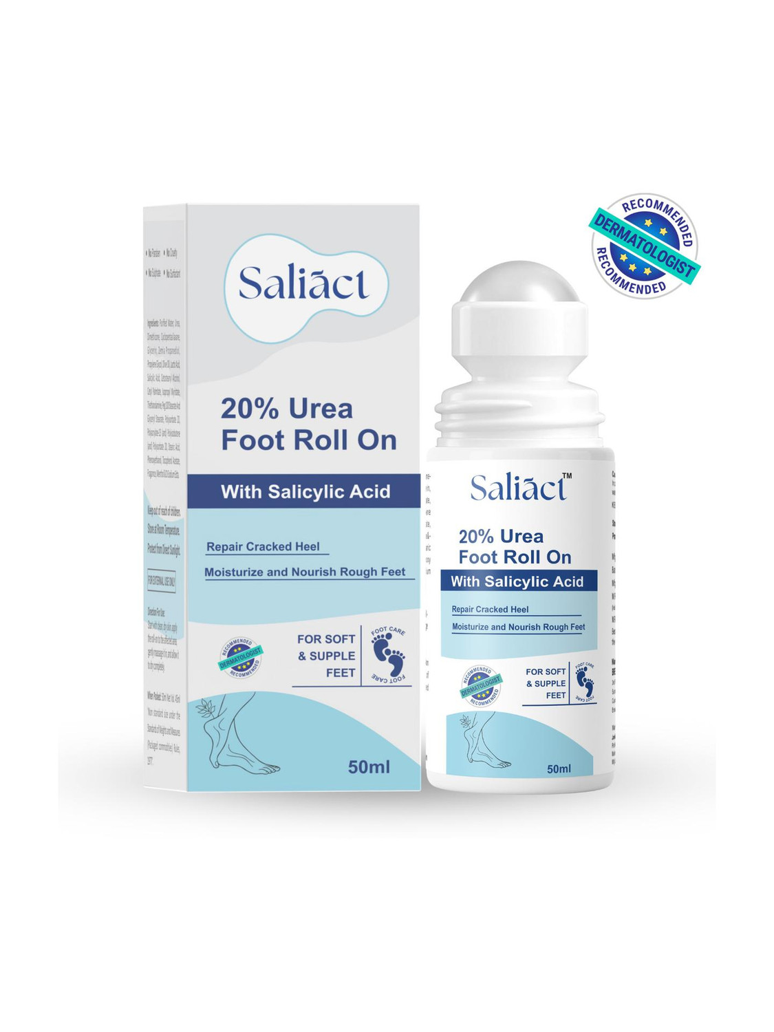 Saliact 20% Urea Foot Cream Roll-On, For Dry & Cracked Heel, Moisturizes & Repair Feet