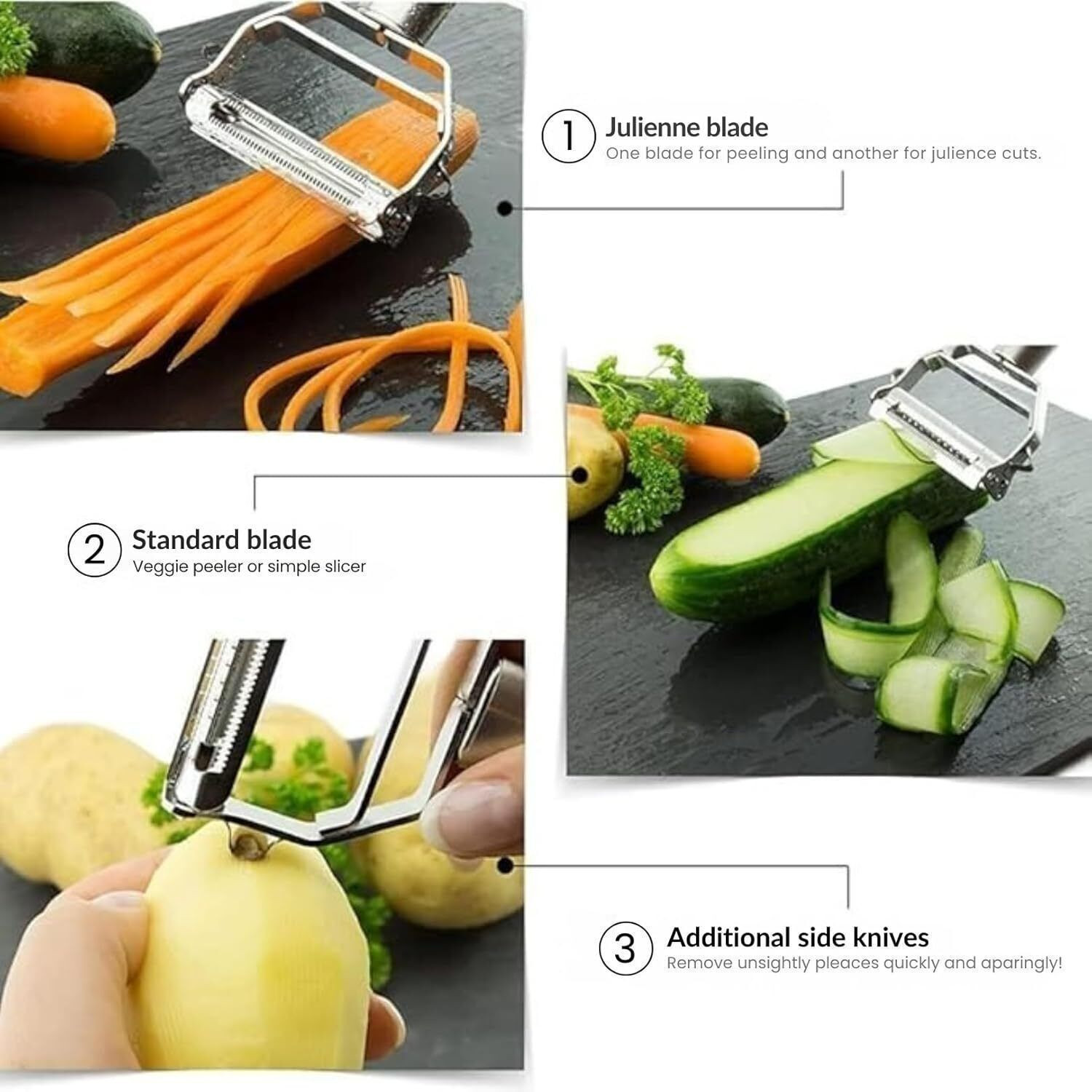 Image of Klick N Shop Stainless Steel Multi-Functional 2 in 1 Julienne Vegetable Straight Peeler