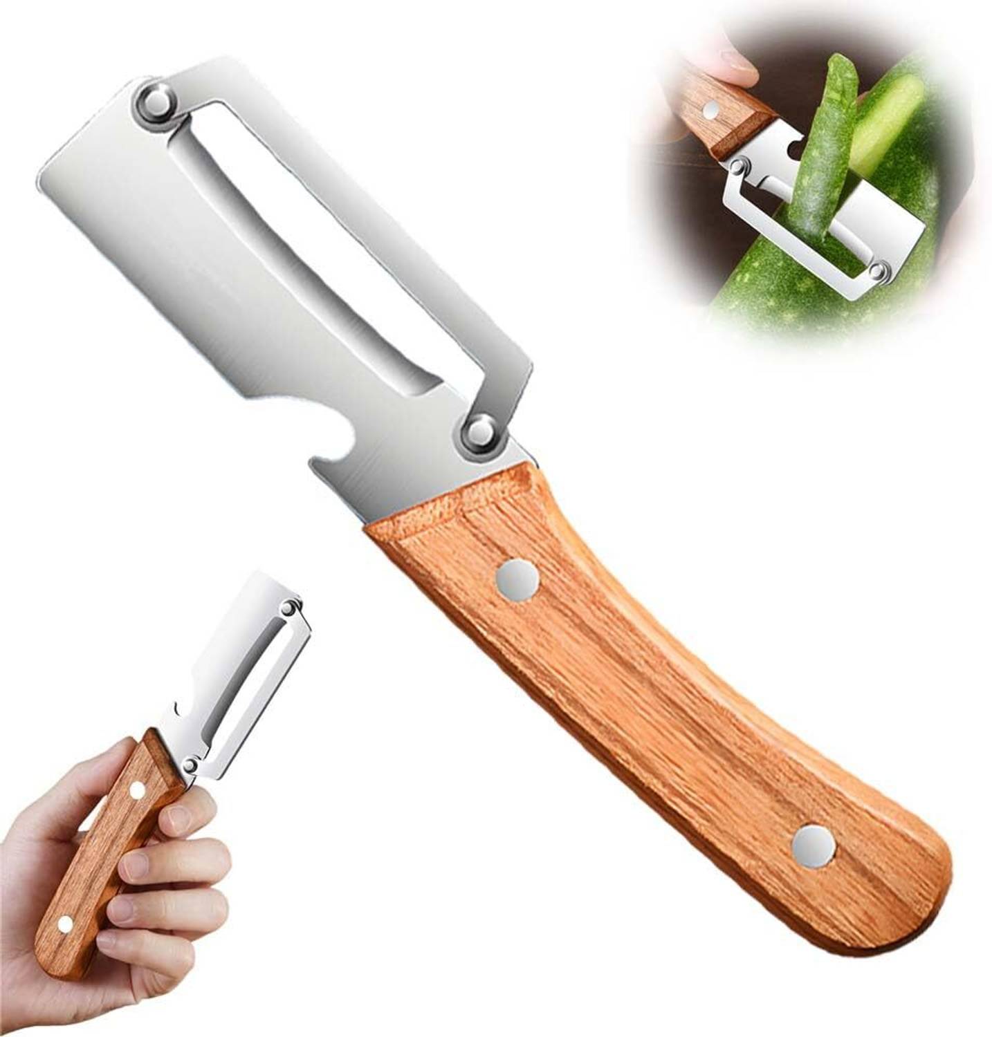 BIYALI Multi-Functional Vegetable Peeler for Kitchen,Wooden Handle and Bottle Opener Straight Peeler
