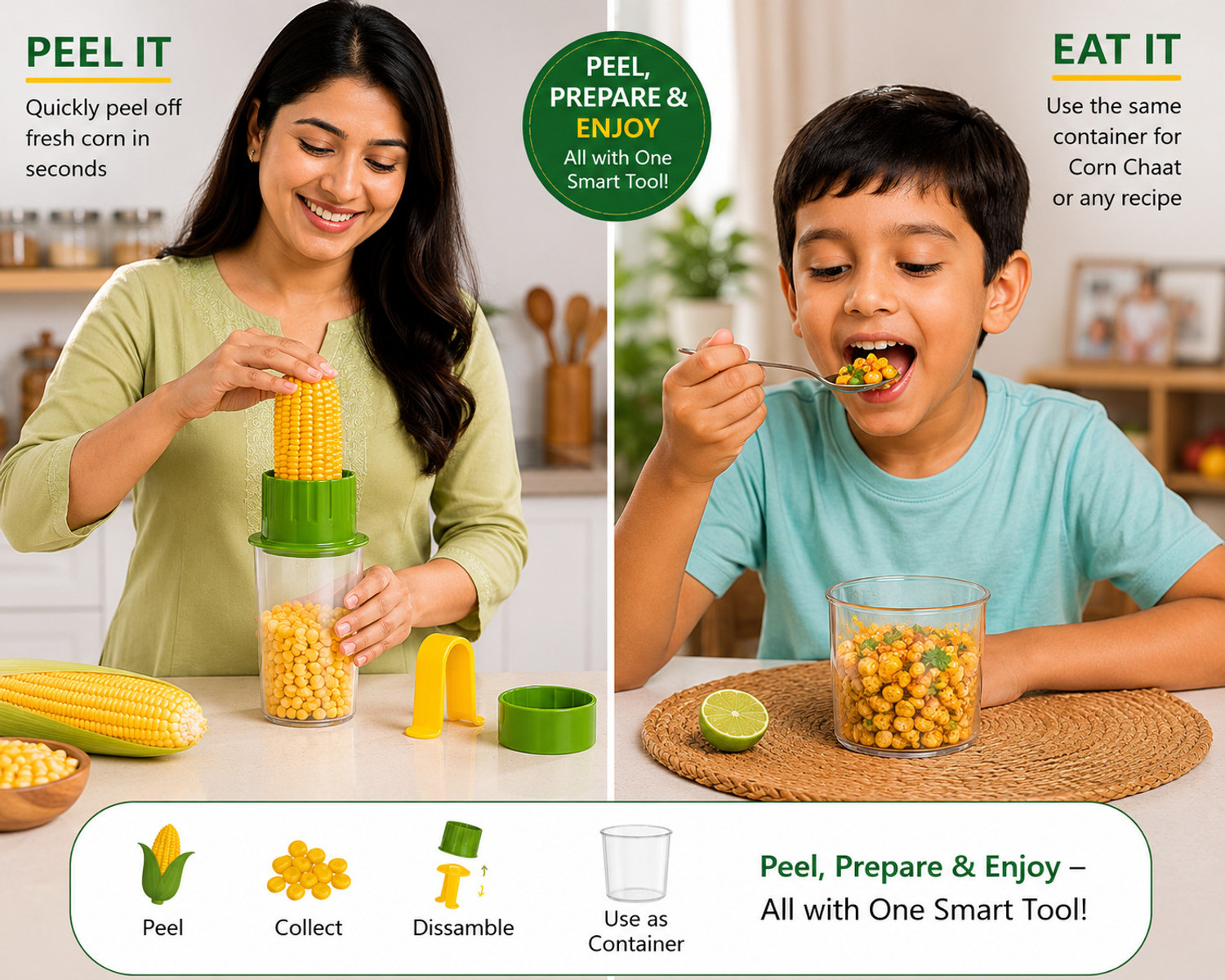 Image of Zalek Corn Seed Remover | Food Grade Plastic | Multi-Color | Made in India Straight Peeler