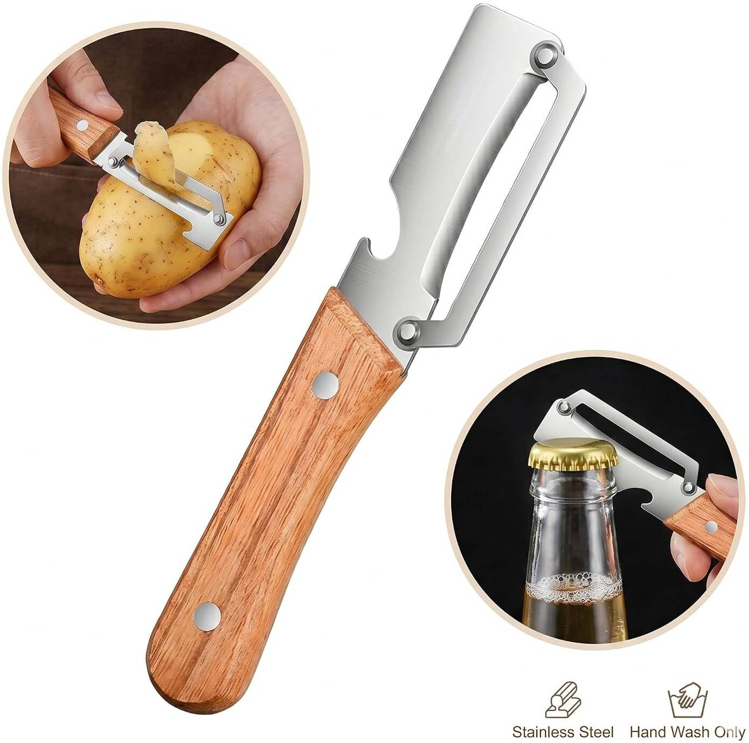 EZZY MART 2 in 1 Vegetable Peeler Stainless Steel with Wooden Handle & Bottle Opener Y Shaped Peeler — Kitchen Tools & Gadgets