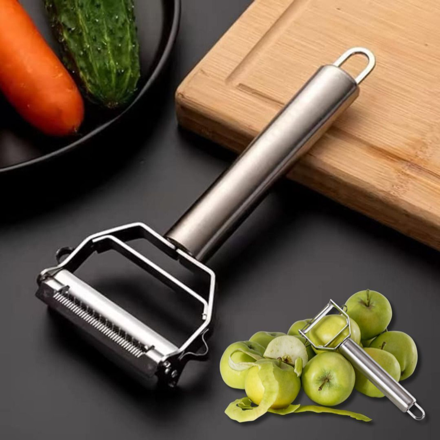Image of Klick N Shop Stainless Steel Multi-Functional 2 in 1 Julienne Vegetable Straight Peeler