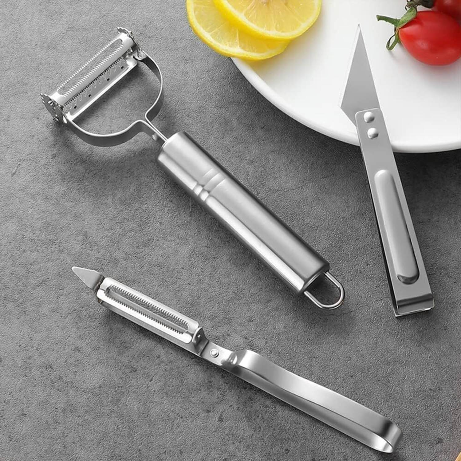 4tens Trio Peelers, Slicers, and Corer Set for Effortless Vegetable and Fruit Straight, Y Shaped Peeler Set