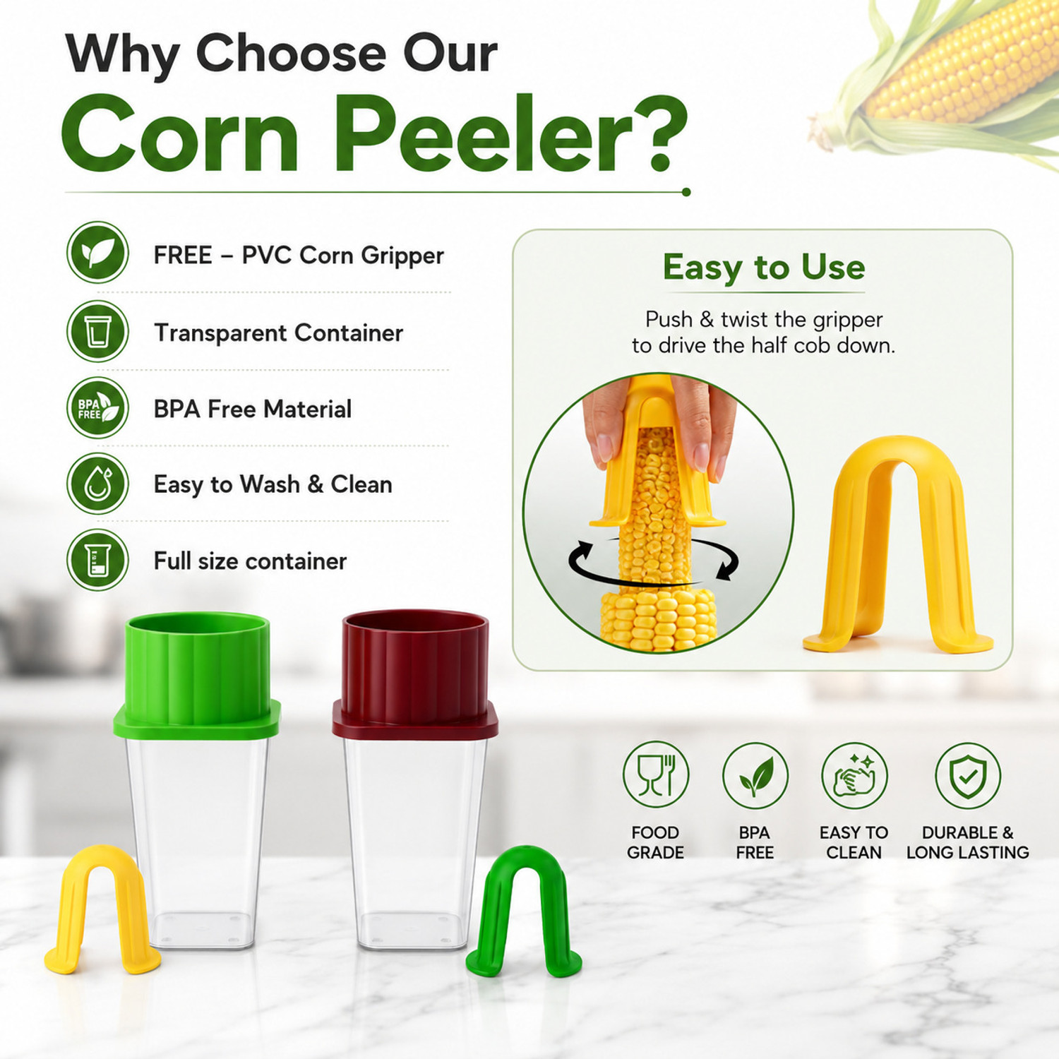 Image of Zalek Corn Seed Remover | Food Grade Plastic | Multi-Color | Made in India Straight Peeler