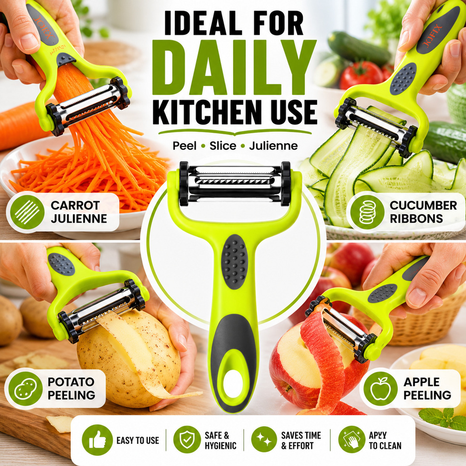 Image of HK APPLIANCE 3 in 1 Rotary Multi-Functional Peeler, Suitable for Vegetable and Fruit Straight Peeler