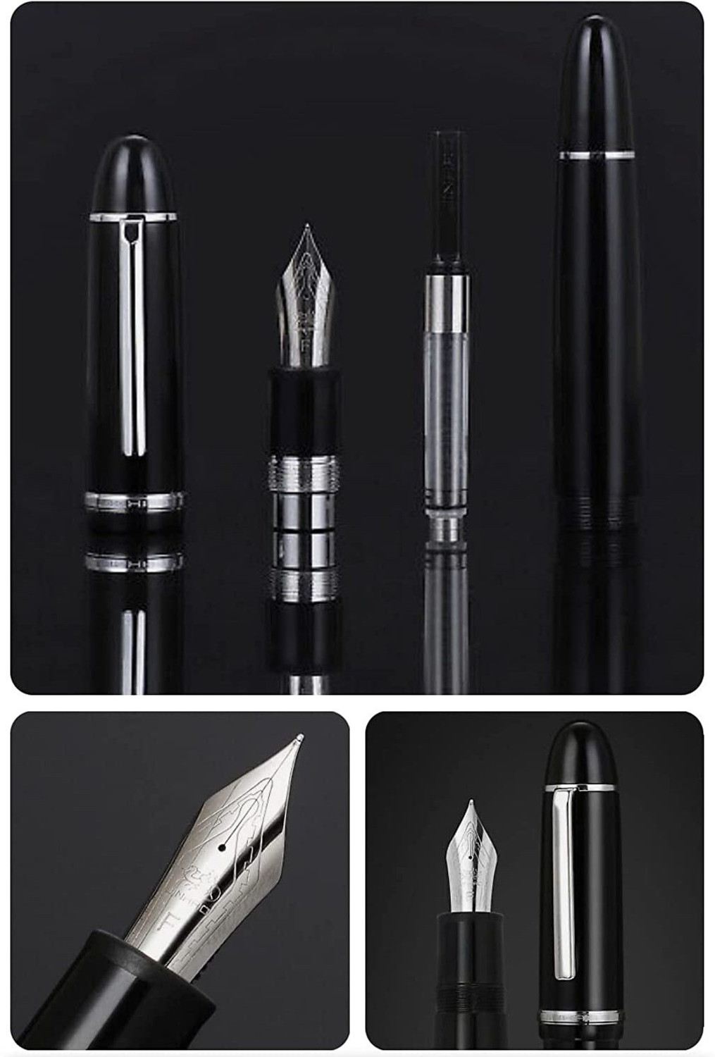 Image of Levin X159 Fine Nib Fountain Pen, Black Acrylic Big Size Writing Pen Fountain Pen
