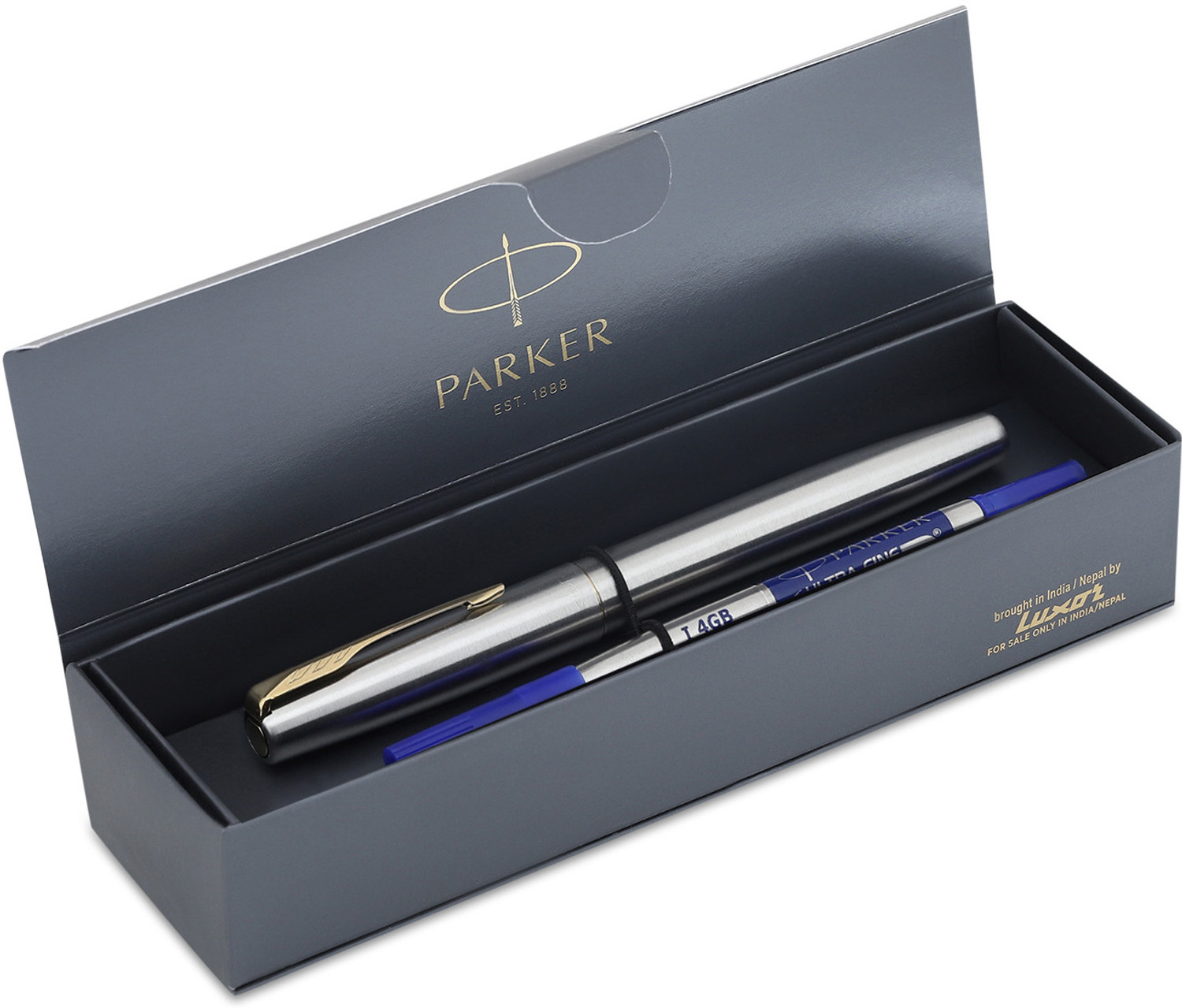 Image of PARKER Frontier Stainless Steel, Gold Trim Roller Ball Pen