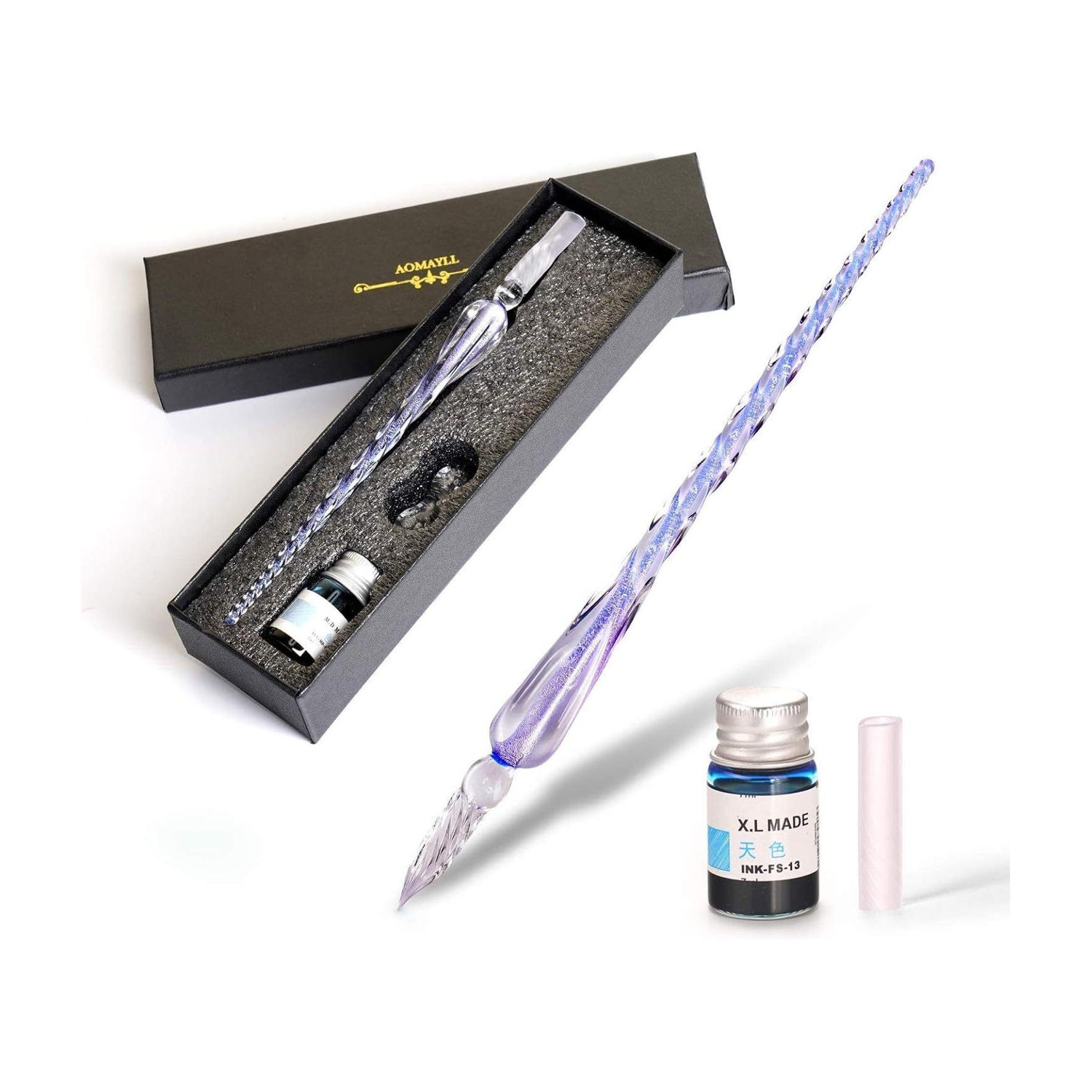 Image of Adoere Crystal Glass Dip Pen and Ink Set Calligraphy