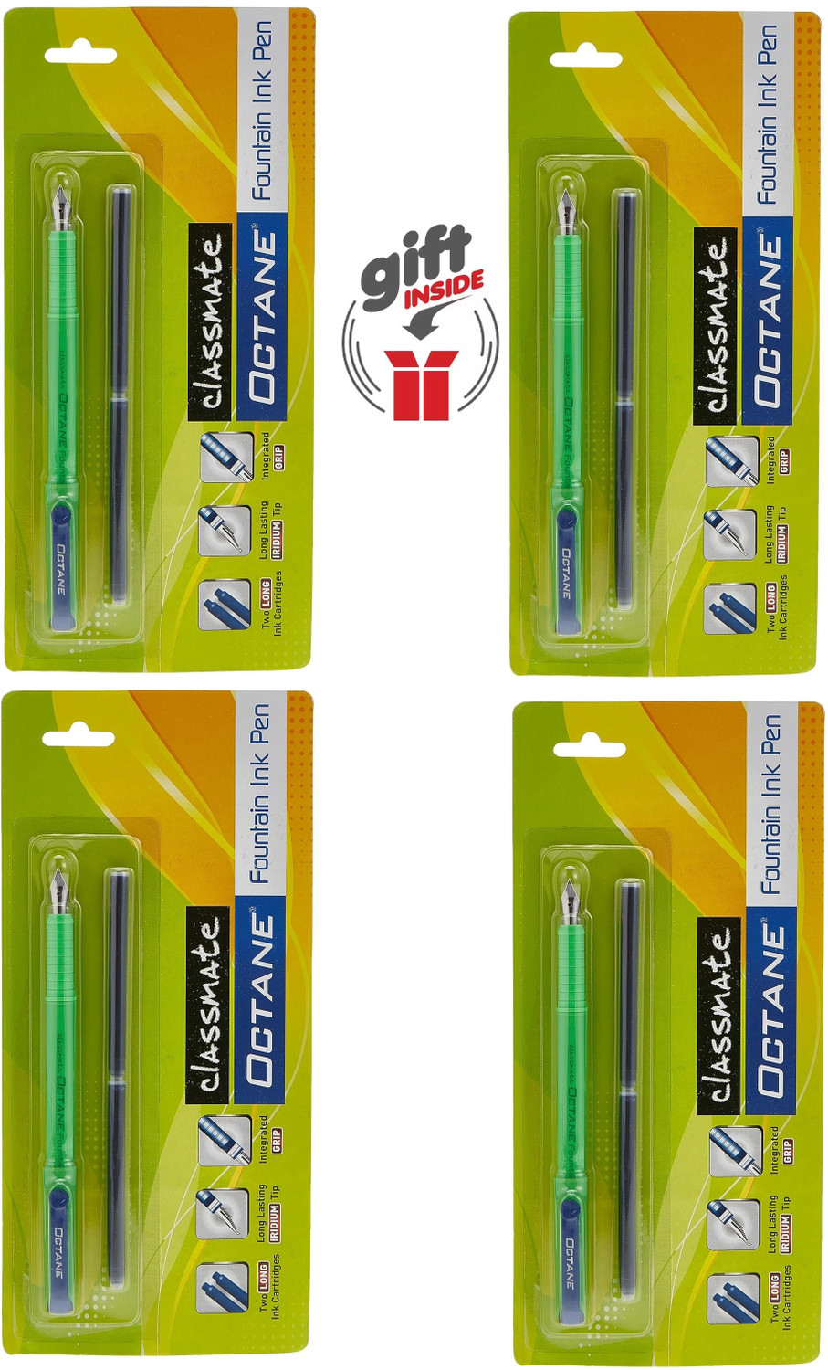 Image of Classmate Fountain Ink Pen - Octane Fountain Pen (Pack of 4, Ink Color - Blue)