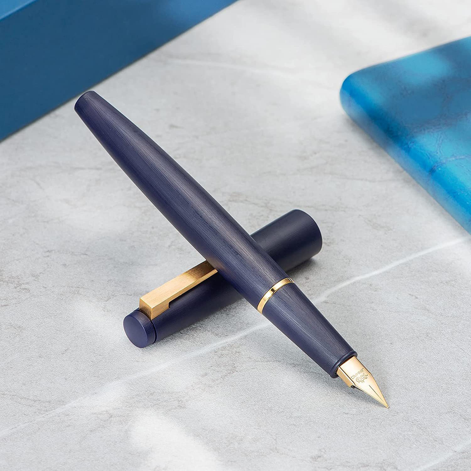 Image of Levin 80 Denim Blue Fountain Pen,Extra Fine Gold Nib with Ink Converter and Pen Fountain Pen