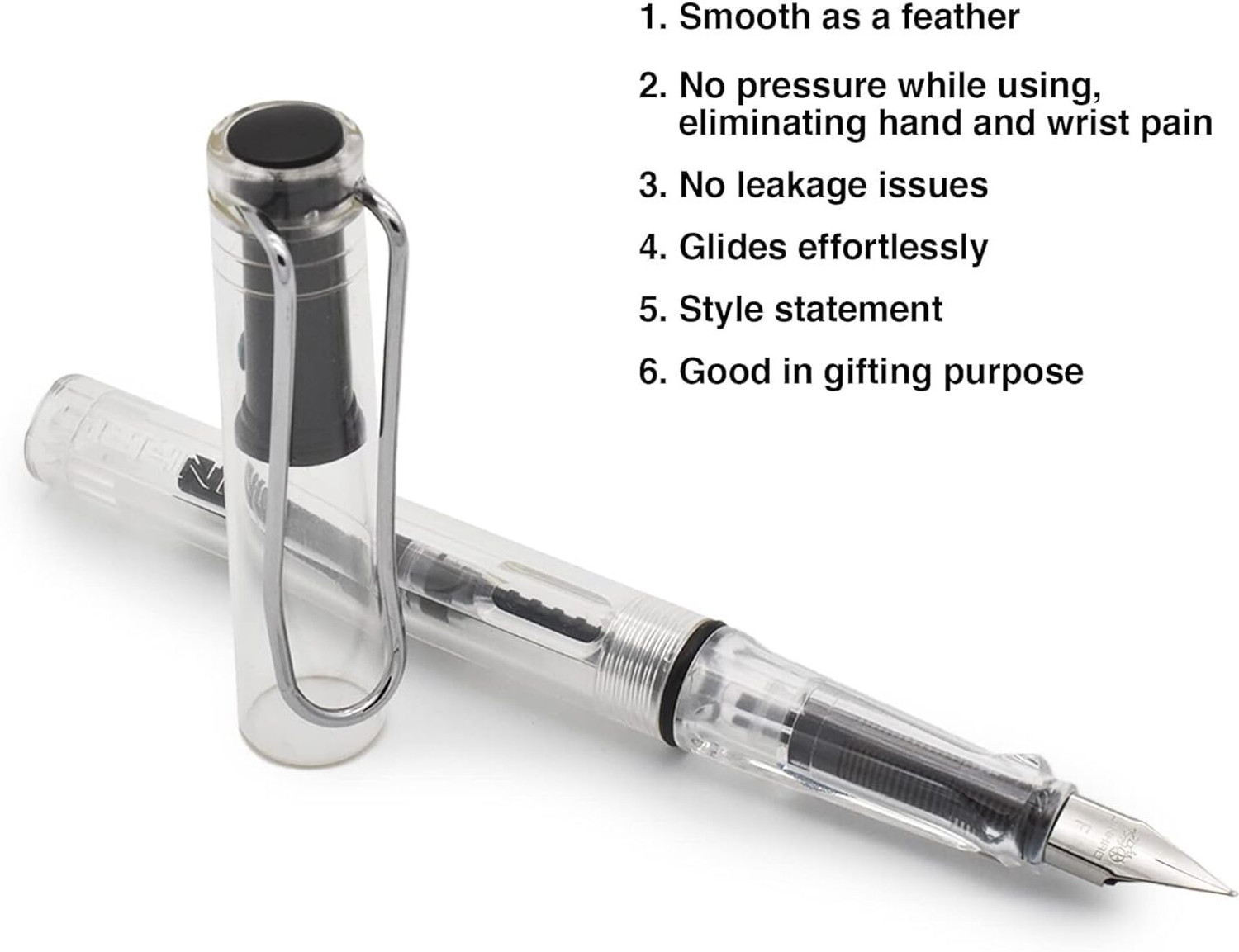 Image of SCHUBERT Elegant Jinhao 619 Transparent White Fountain Pen (Ink Color - Preferable Blue /Black, CAN USE ANY INK COLOR)