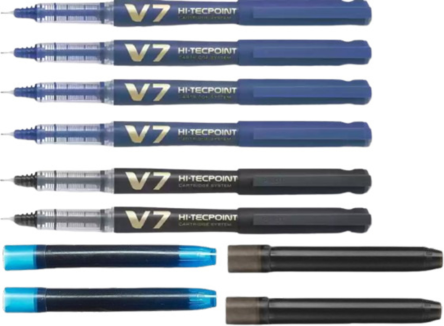 Image of PILOT V7 Hi-Tecpoint Cartridge System Rollerball Pen Medium Point,4BL+2BK W Cartdige Ink Cartridge