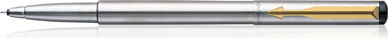 Image of PARKER Vector Stainless Steel, Gold Trim Roller Ball Pen (Ink Color - Blue)