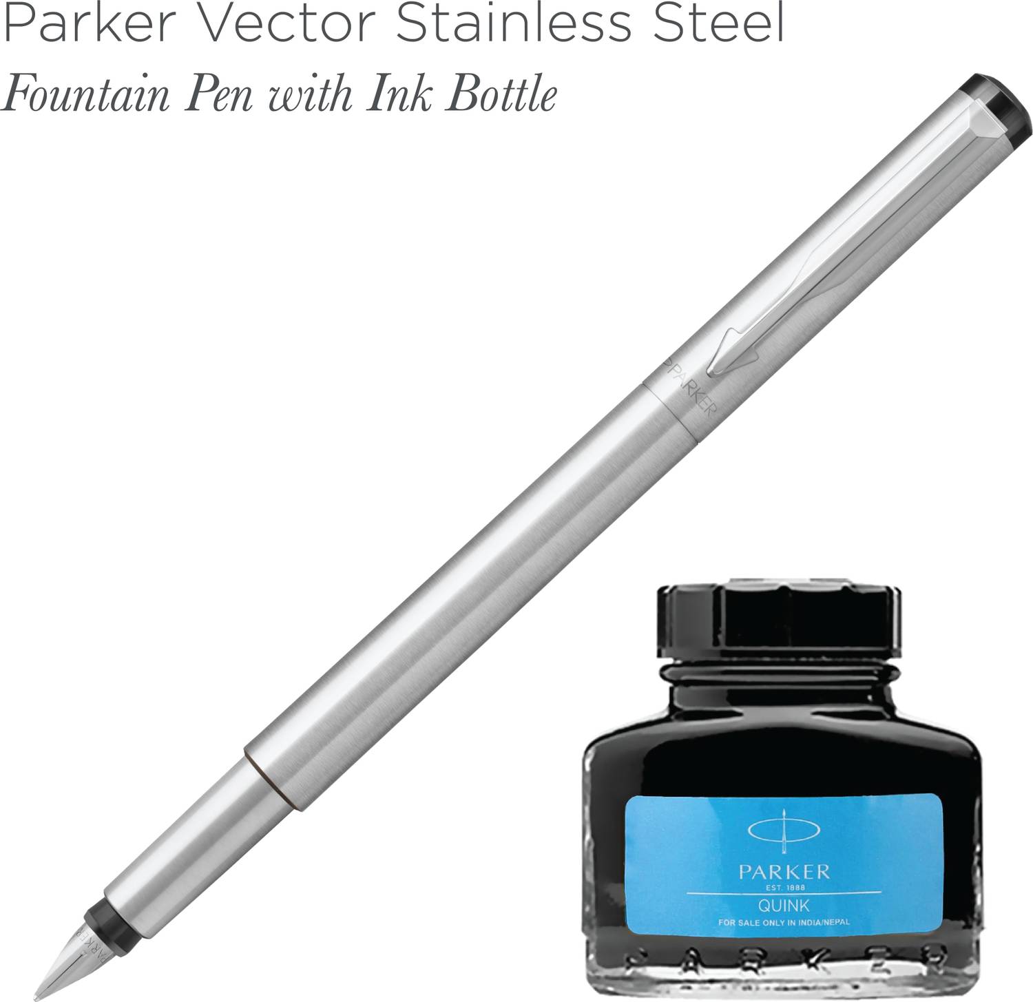 Parker Vector Stainless Steel Chrome Trim Fountain Pen - Image 3