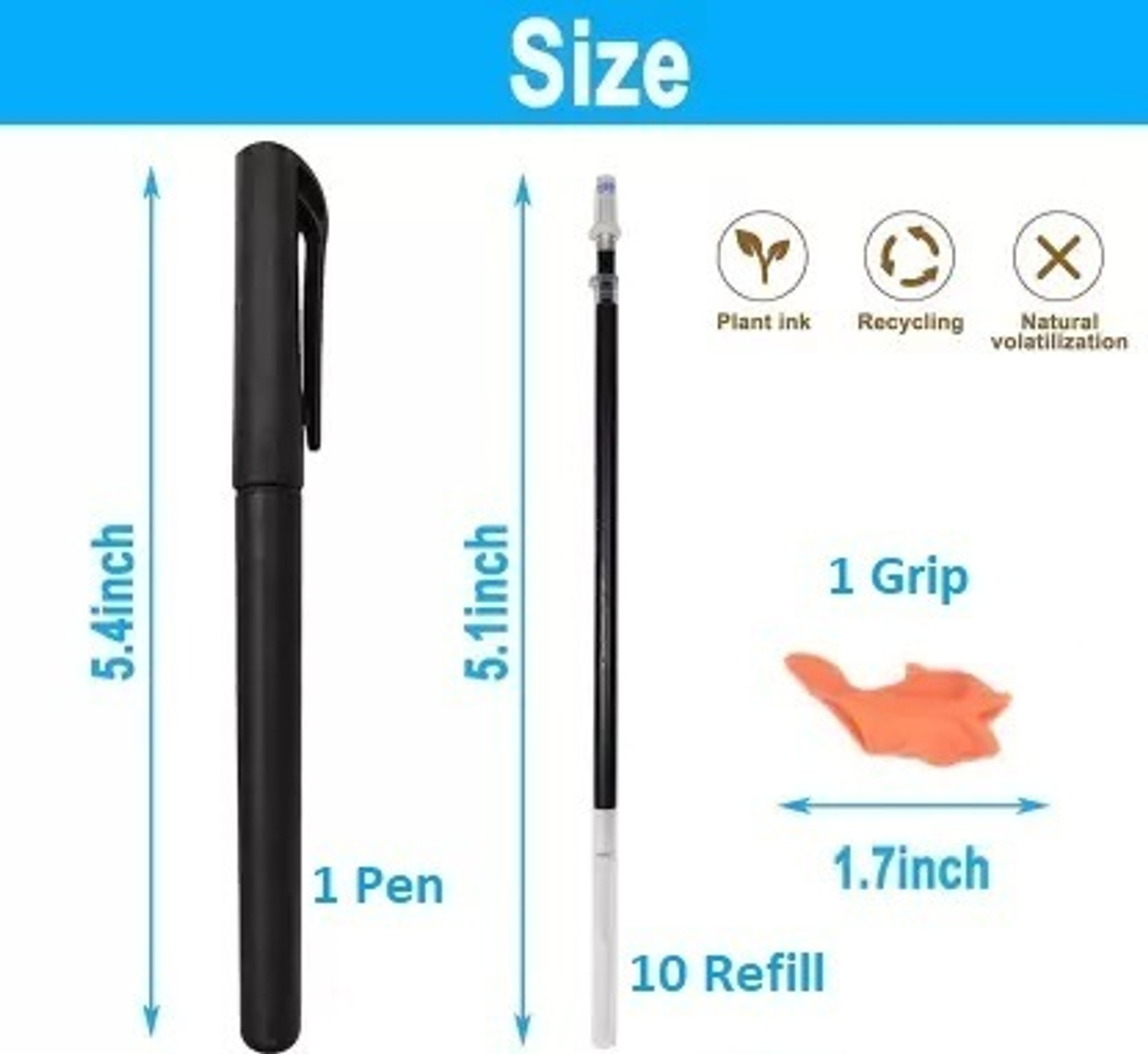 Image of Zodler Magic Pen Plus Grip And Refill (Pack of 10, Ink Color - Blue)
