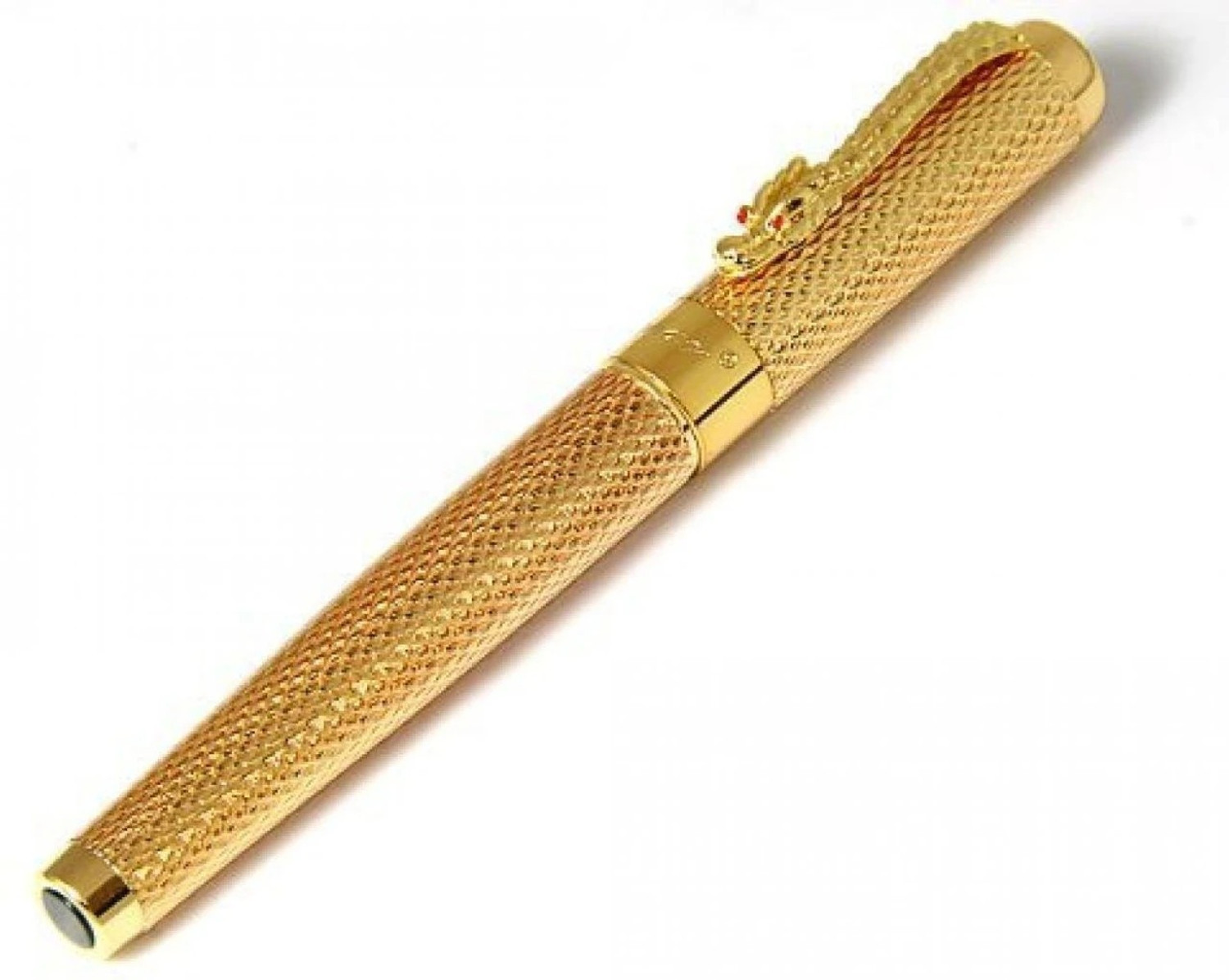 Image of RKSMART Golden Dragon Red Crystal Eyes Fountain Pen with Push in Style Ink Converte Fountain Pen