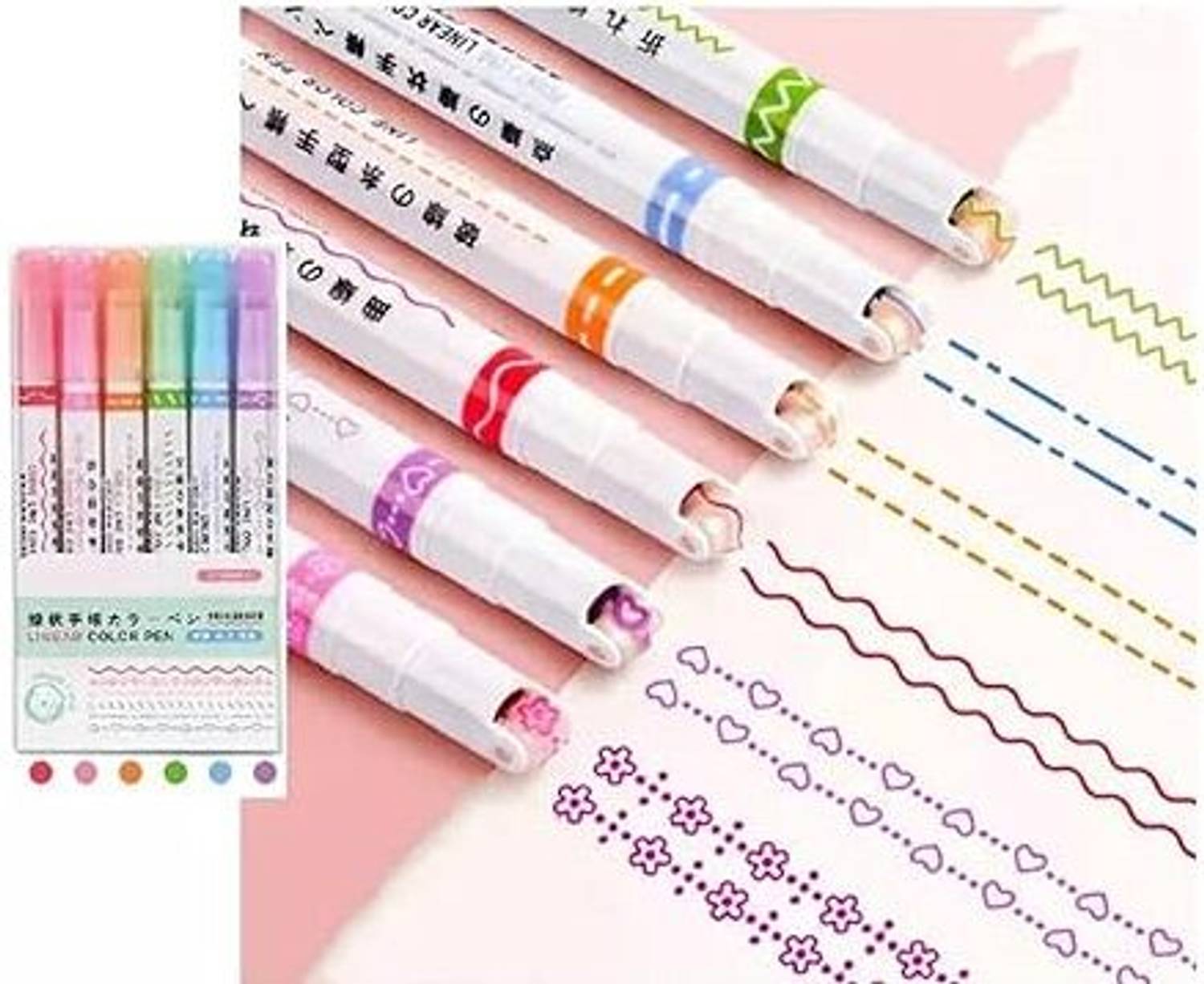 Agelast Linear Roller Curve Pen, Pack Of 6 Different Color Pens For Study, Marker Ink