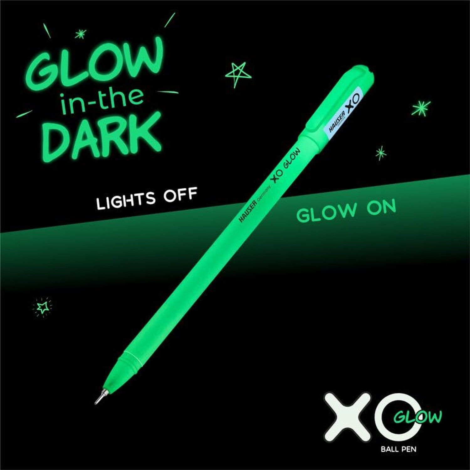 Image of HAUSER XO Glow in Dark Ball Pen Pack of 15(5BLUE,5BLACK.5RED) Ball Pen