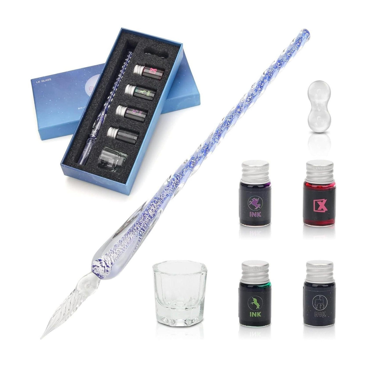 Image of Adoere Crystal Glass Dip Pen and Ink Set Calligraphy