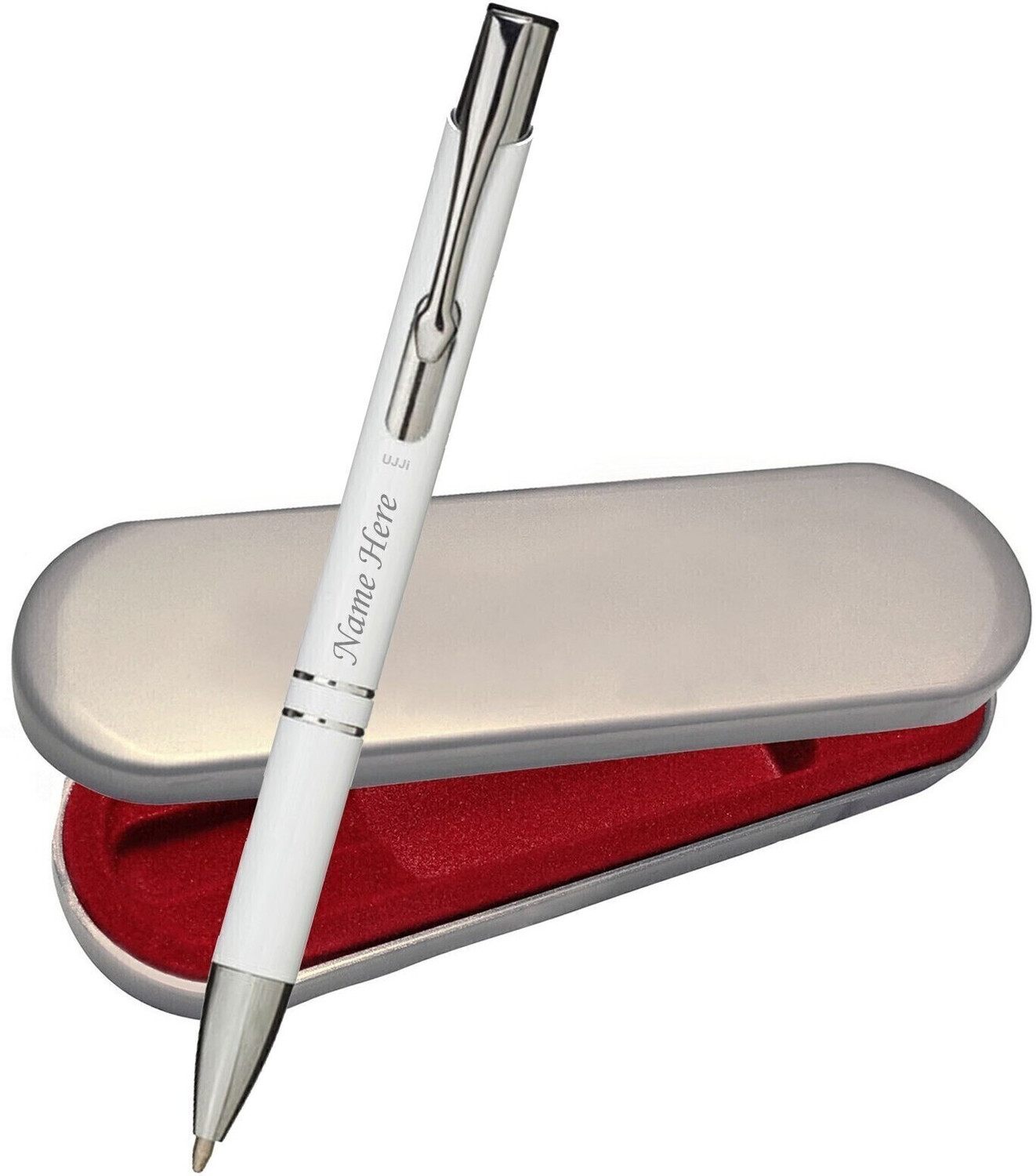 Image of UJJi Name Print White Color Metal Retractable Ball Pen
