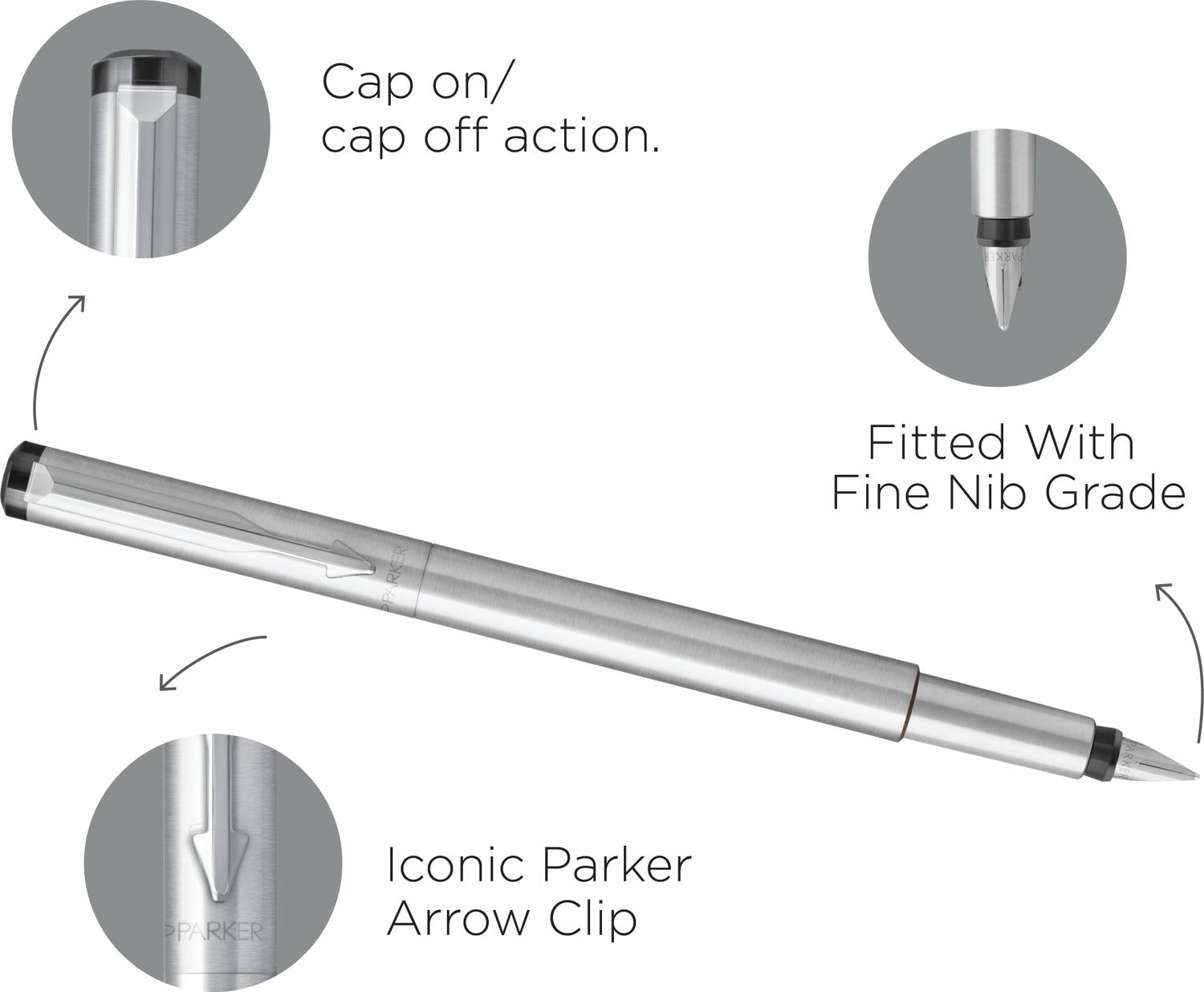 Parker Vector Stainless Steel Chrome Trim Fountain Pen - Image 4