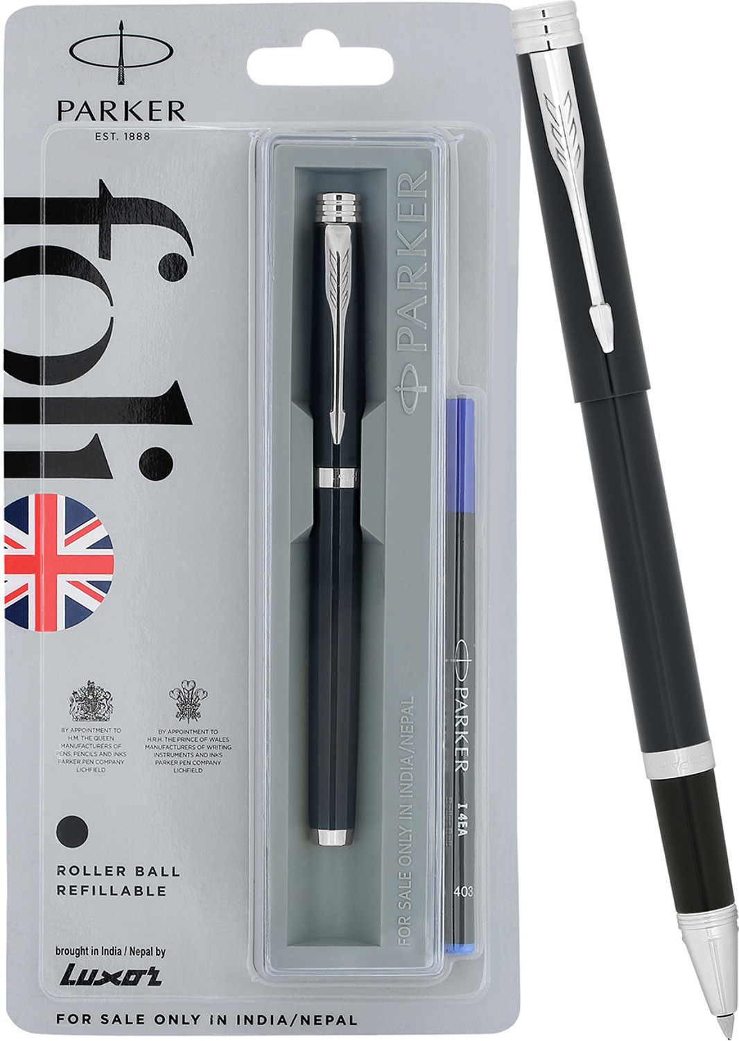 Image of PARKER Folio Standard Chrome Trim |Grey Body Colour | Roller Ball Pen