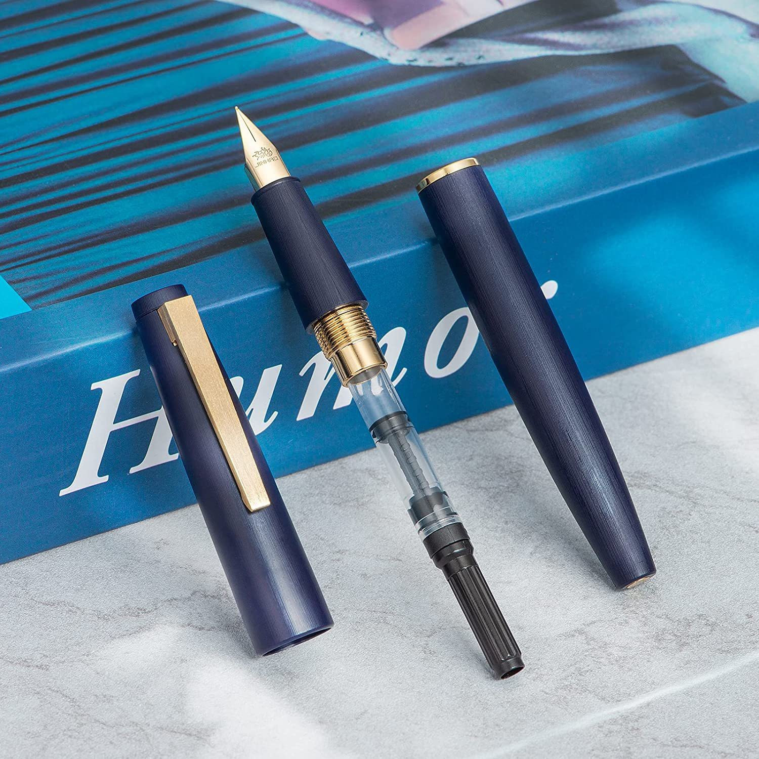 Image of Levin 80 Denim Blue Fountain Pen,Extra Fine Gold Nib with Ink Converter and Pen Fountain Pen