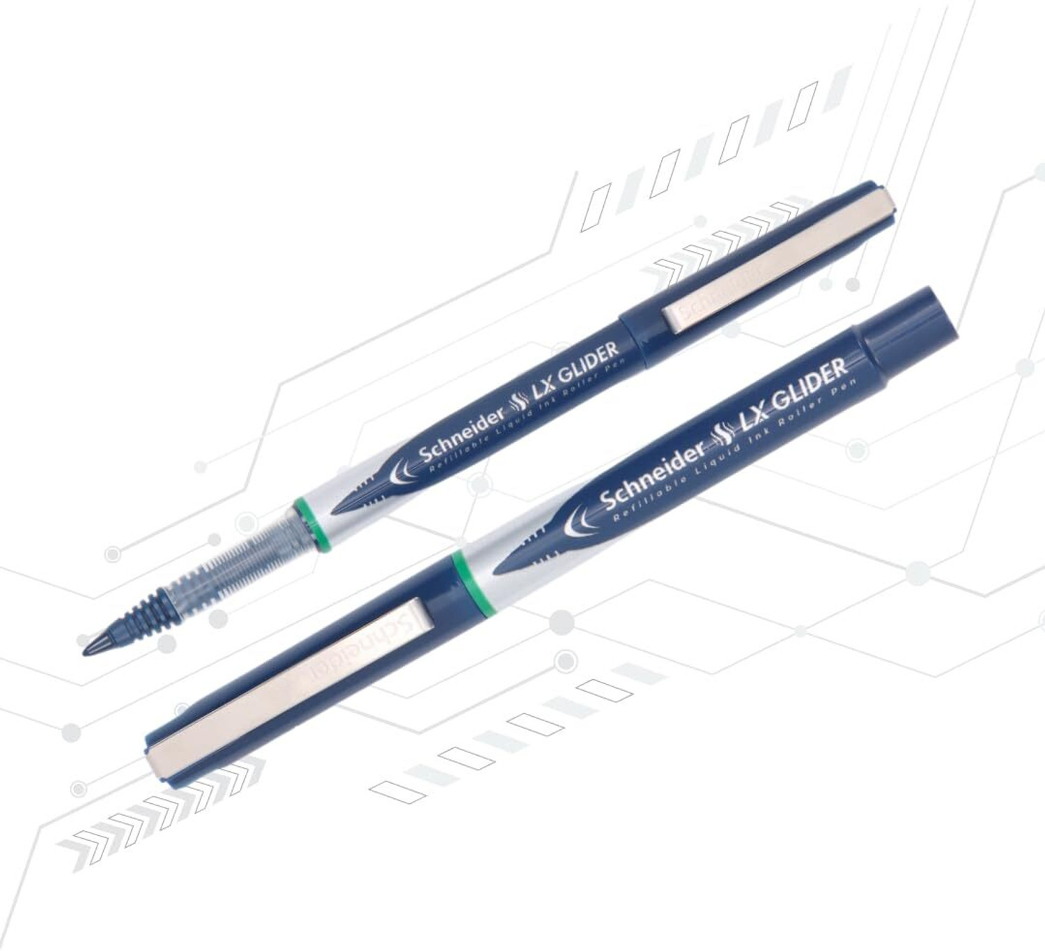 Image of Luxor Schneider LX Glider ( Blue + Black + Green ), Refillable, Hybrid Tip, Liquid Ink Roller Ball Pen