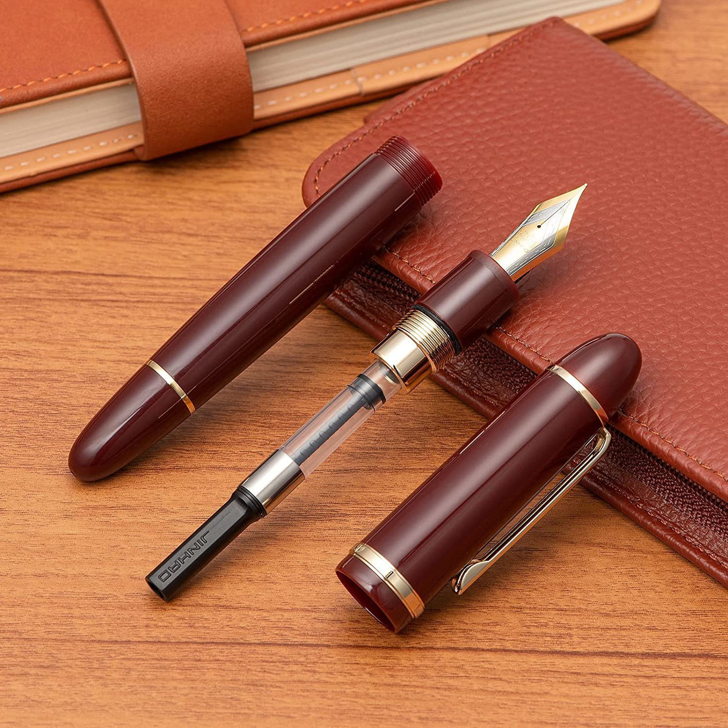 Image of Levin X159 Wine Red Acrylic Fountain Pen, Fine Nib Gold Trim Classic Design Fountain Pen