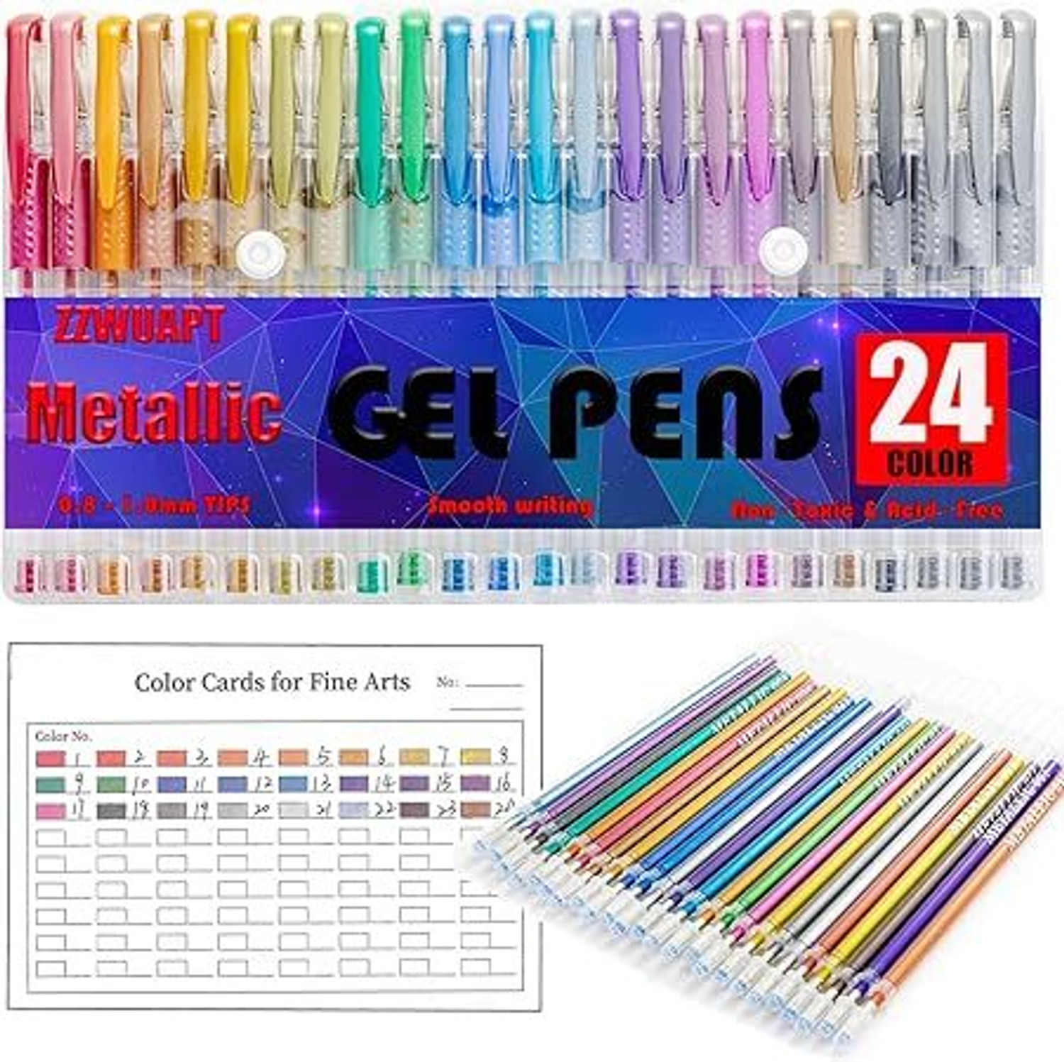 Image of Eclet 24 Pcs Neon Color Set Neon Metallic Fluorescence Highlighter Pastel Gel Pen Marker Ink