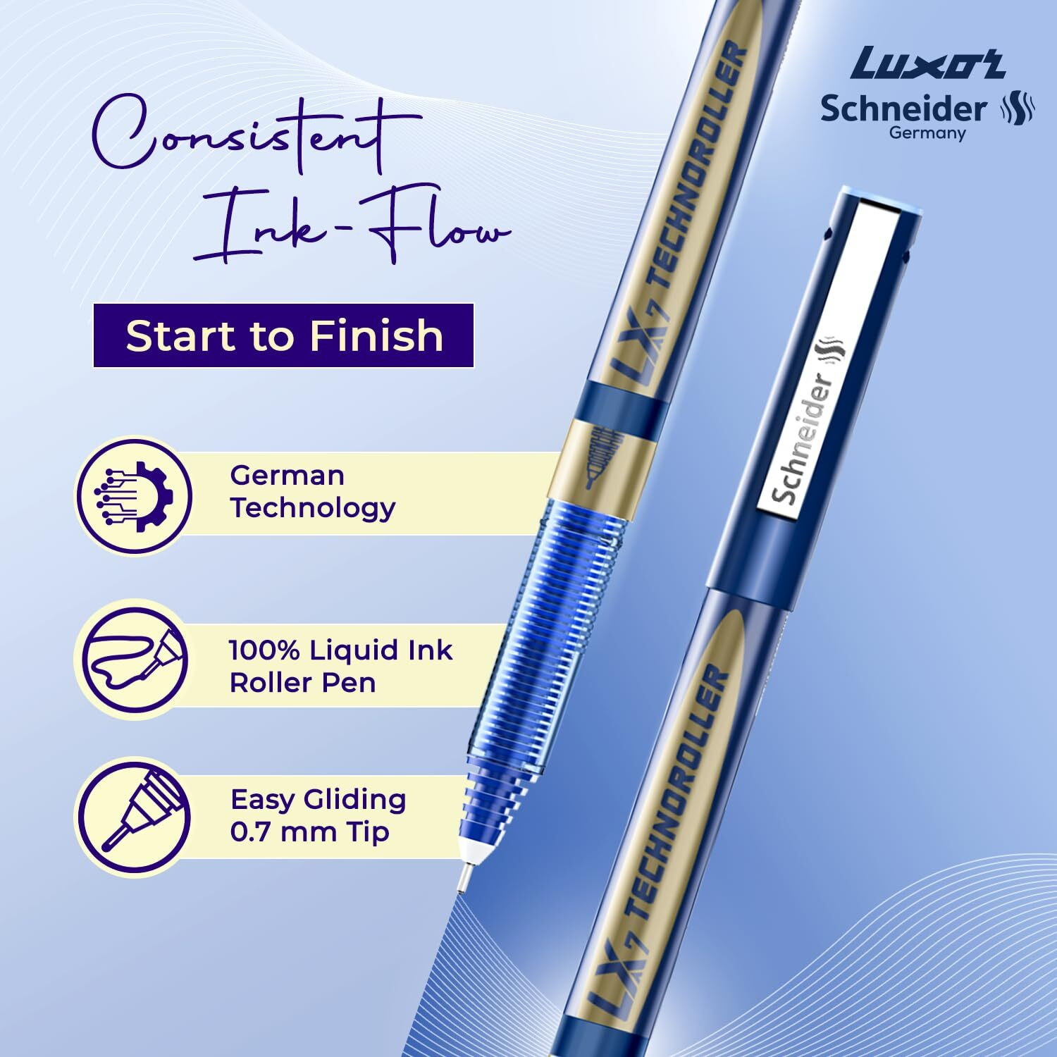 Image of LUXOR Schneider LX7 Technoroller| 0.7 mm tip| German Technology| 100% Liquid Ink Roller Ball Pen