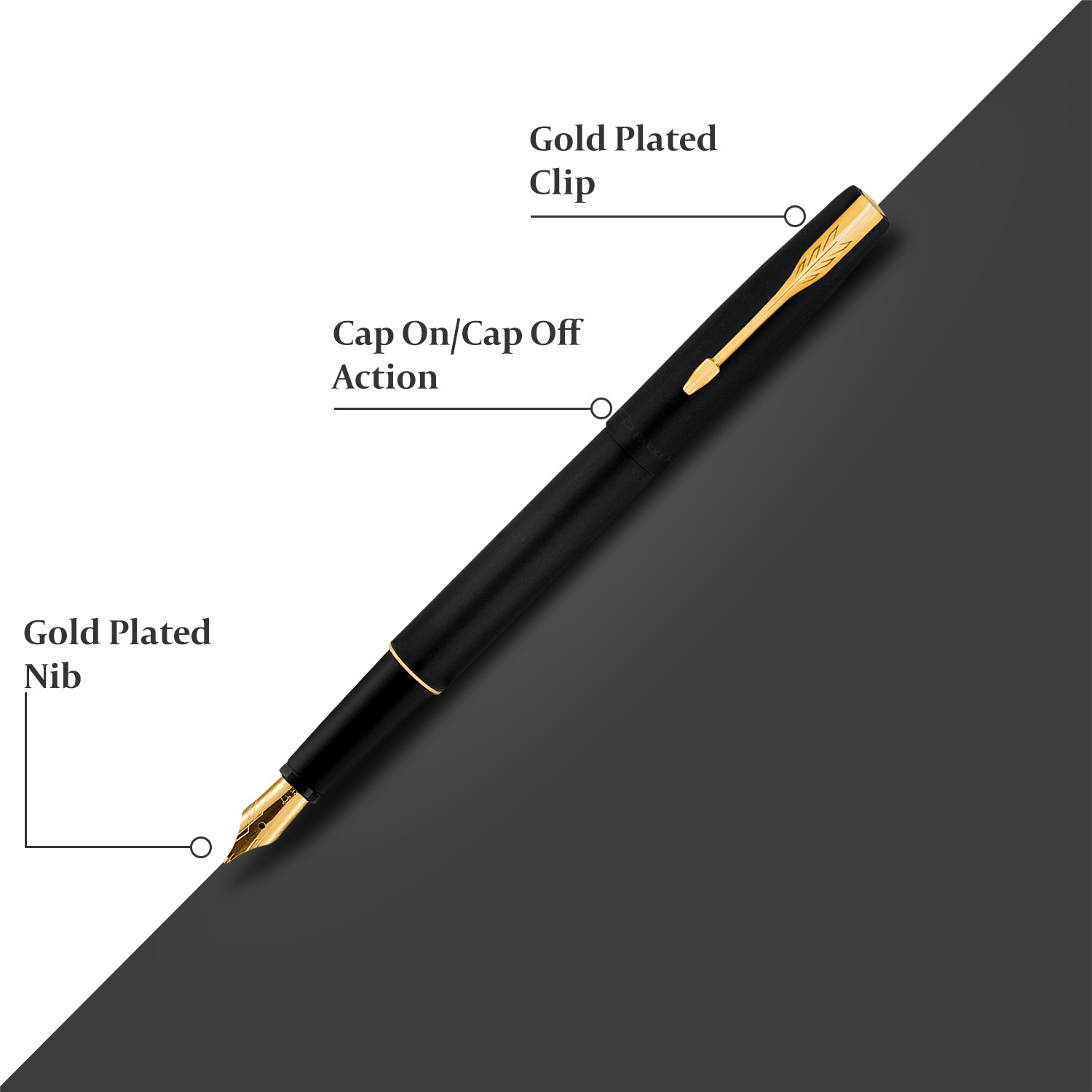 Image of PARKER Frontier Matte Black Gold Trim | Fountain Pen