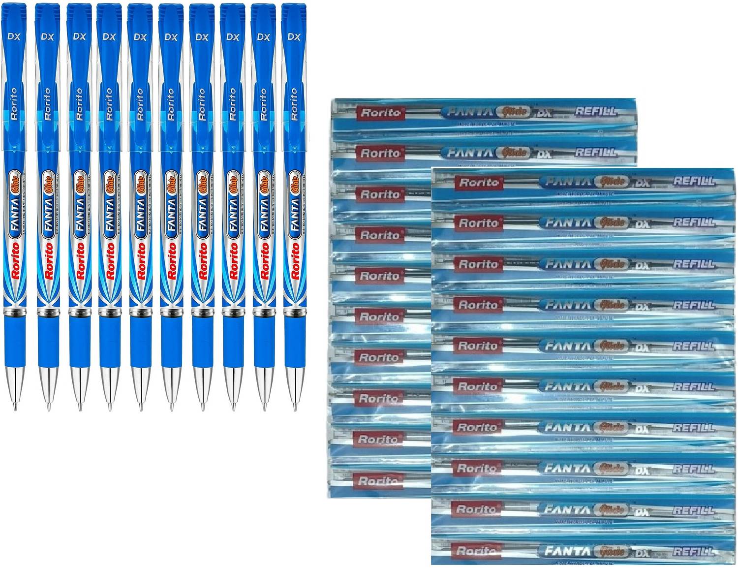 Rorito Fantaglide DX Blue Pen – Pack of 10 Pens + 20 Blue Refills