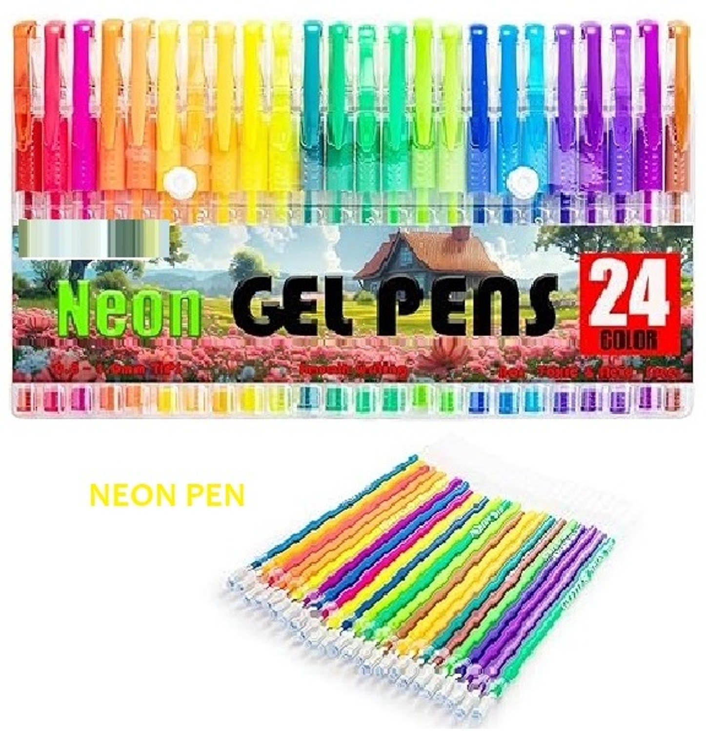 Image of Eclet 24 Pcs Neon Color Set Neon Metallic Fluorescence Highlighter Pastel Gel Pen Marker Ink