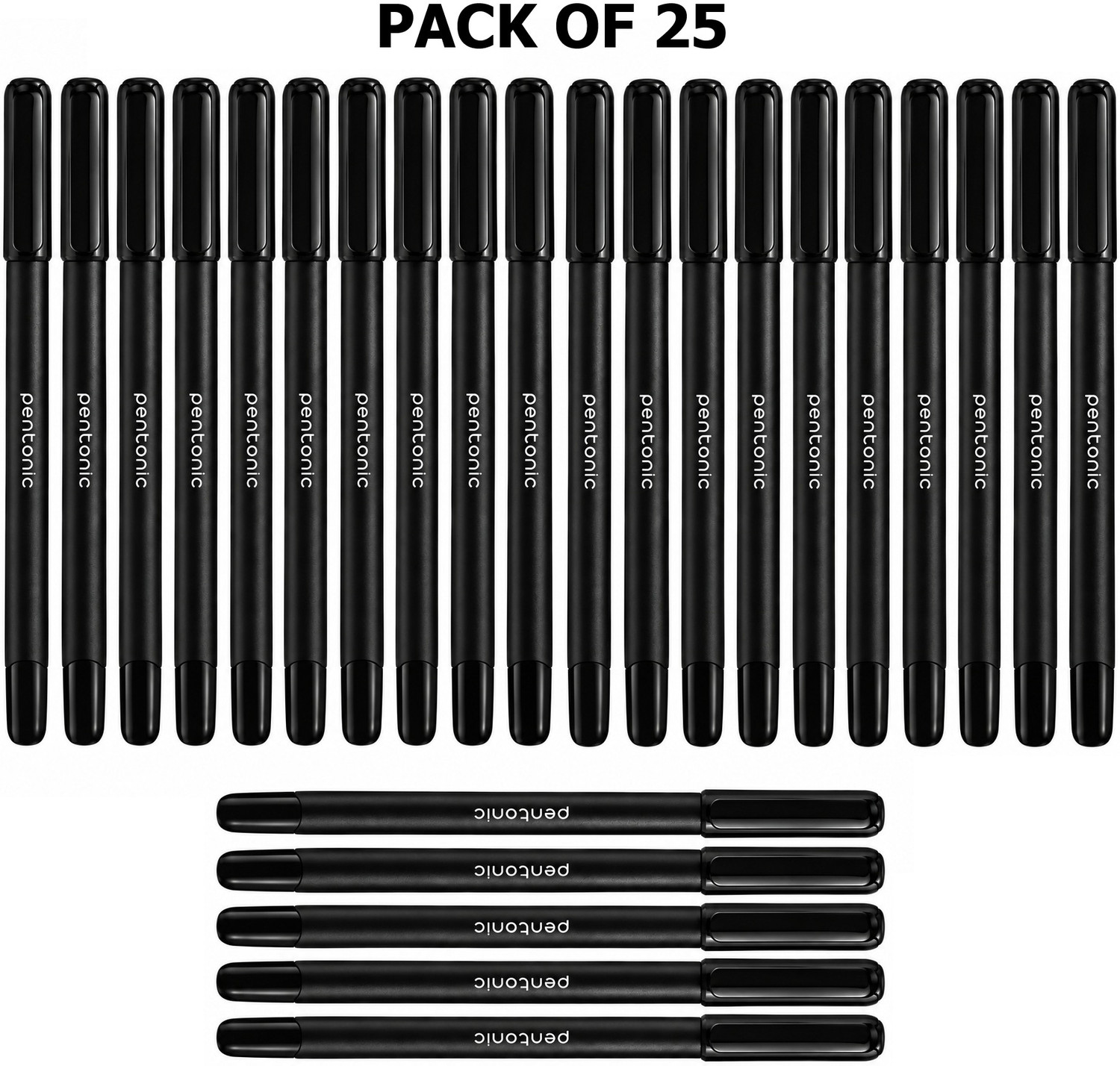 Image of Pentonic Ball Pen | Tip Size 0.7 mm | Click Off Mechanism With Sleek Matte Finish Body Ball Pen (Pack of 25, Ink Color - Black)