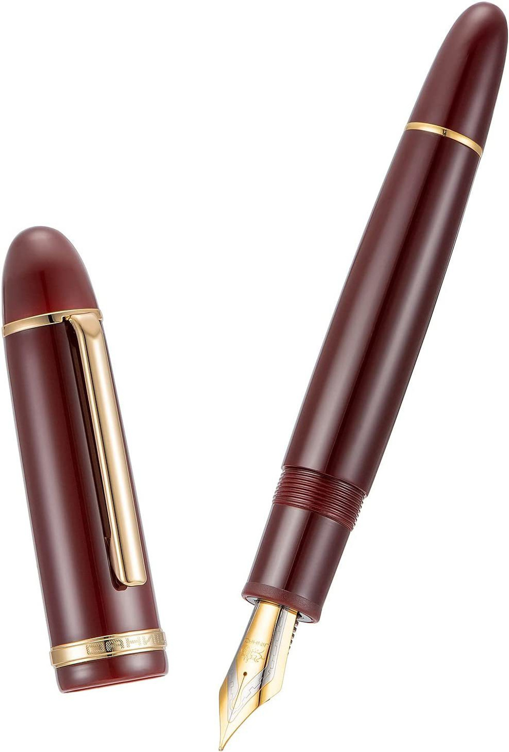 Image of Levin X159 Wine Red Acrylic Fountain Pen, Fine Nib Gold Trim Classic Design Fountain Pen