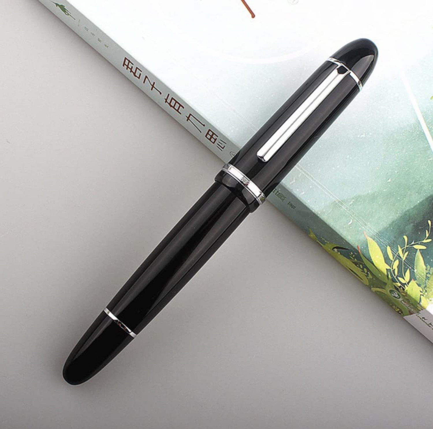 Image of Levin X159 Fine Nib Fountain Pen, Black Acrylic Big Size Writing Pen Fountain Pen